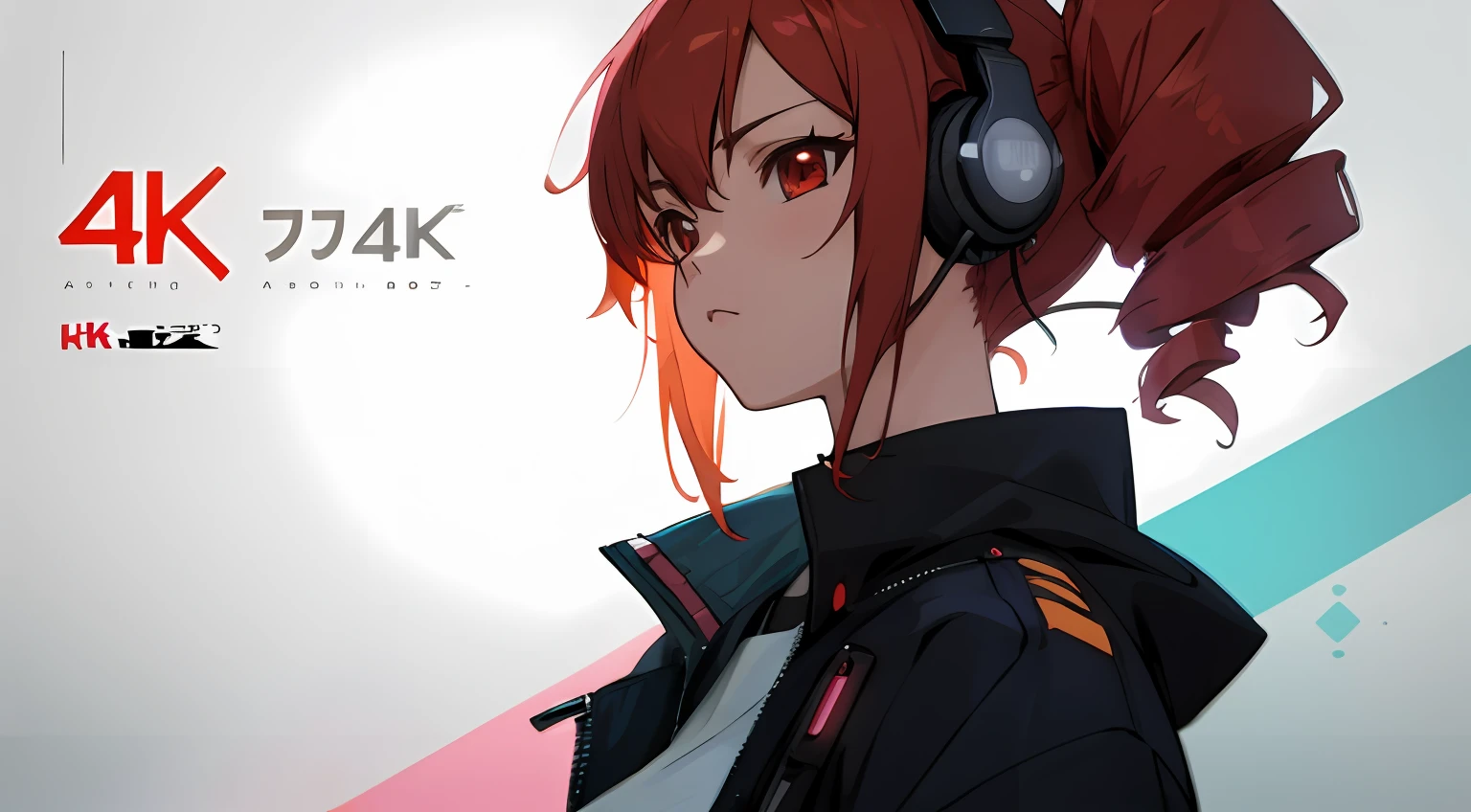 Drill-woundtwin-tail、3D,Anime character with red hair and red big eyes in futuristic city,Red Eyes、rainbow, Futuristic black and white jacket,digital cyberpunk anime art, Bad Anime 8K, best anime 4k konachan wallpaper, Anime Style 4k, digital cyberpunk - anime art, Anime Art Wallpapers 8K, anime wallpaper 4 k, anime wallpaper 4 k, Anime Art Wallpapers 4K, Cyberpunk art in anime, highest quality digital art、Close-up shot of the upper body、Stunning art by Makoto Shinkai,Quick movement,Wearing headphones、The upper body is reflected