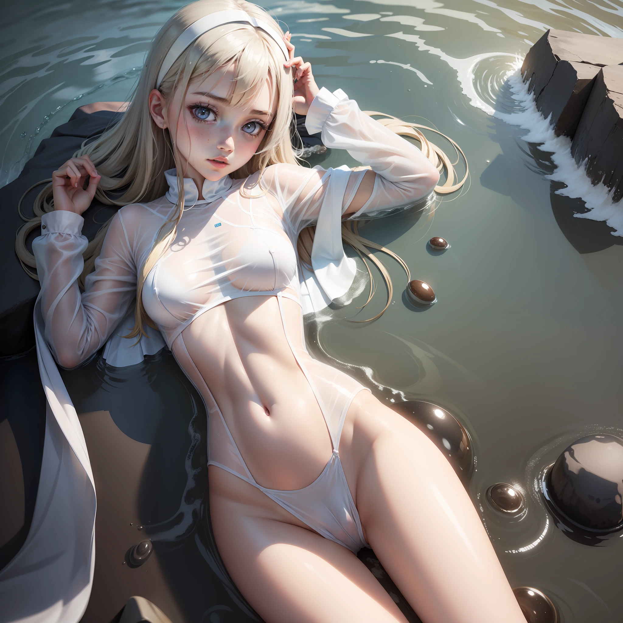 Get wet all over your body,White transparent clothing,being thin,female high-school student