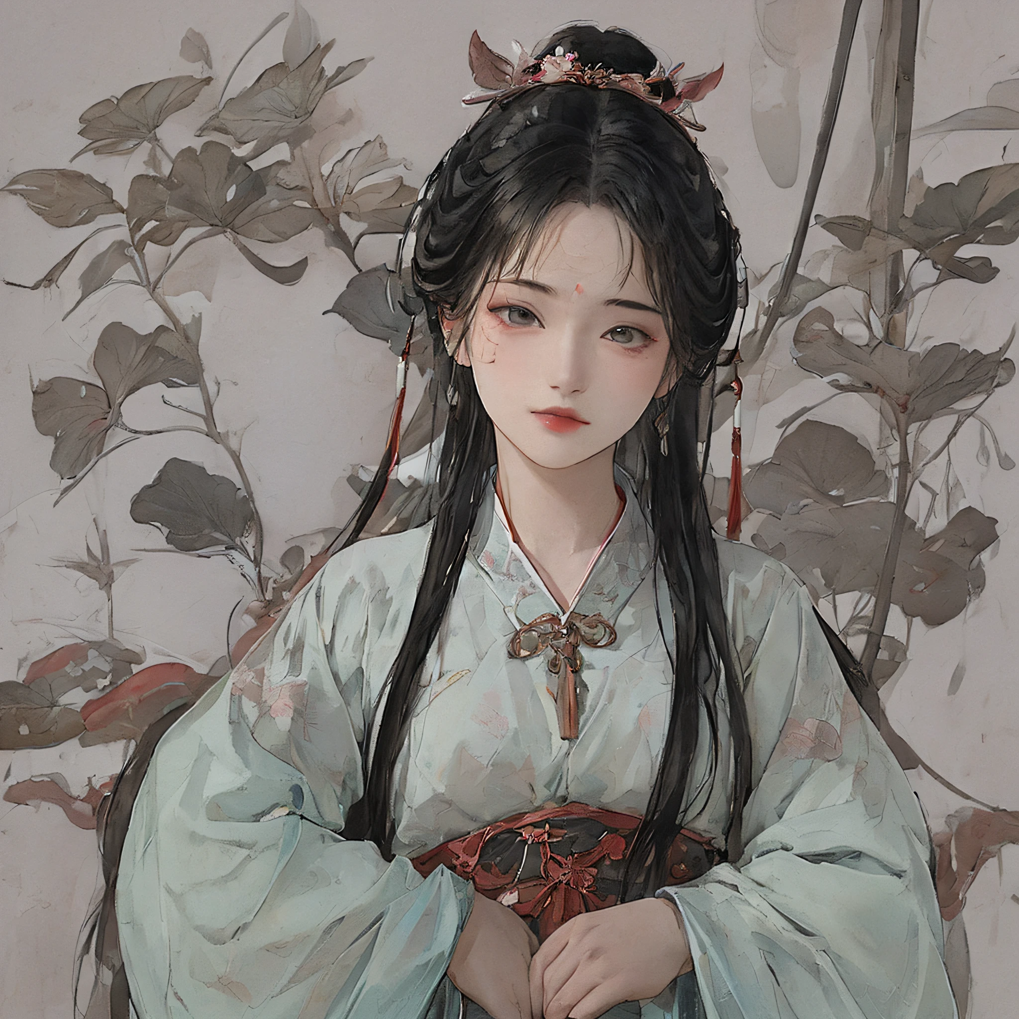 one-girl, Hanfu,long skirt, full bodyesbian, rays of sunshine, Clear face,Detailed eyes, Clean white background, tmasterpiece, super detailing, Epic composition, hyper HD, high qulity, extremely detaile, offcial art, 8k wallpaper, super detailing,