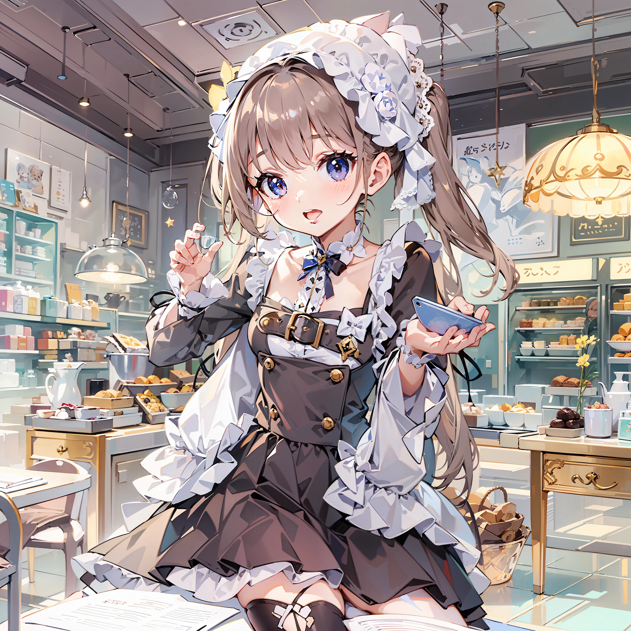 Cute little girl s top-quality masterpiece Normal five fingers Lustrous hair maid café clerk