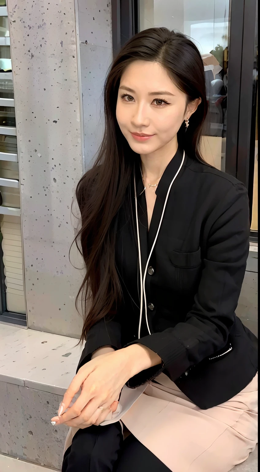 Exquisite, masterpiece, beautiful details, colorful, delicate details, delicate lips, intricate details, large breasts, black sunglasses with cool, 1 woman, (a beautiful 20-year-old cute Korean woman: 1.1), (kpop idol, Korean mixed), (50mm Sigma f /1.4 ZEISS lens, F1.4, 1/800s, ISO 100, photograpy:1.1), (photorealistic:1.4), (SPY:1.2), (Open Jacket,Shirt, Skirt,Tie,Black Pantyhose,Christian Louboutin\(Brand\),:1.3), Earrings, Necklace, Armbands, (Tavern, Bar:1.2), (Beautiful Legs, High Girl, Skinny, slim_legs, thigh_gap, Model:1.2), Lens flare, viewed from the front, (cool expressions), dynamic poses, (makeup: 1.2), (sitting in a wide office boss chair))