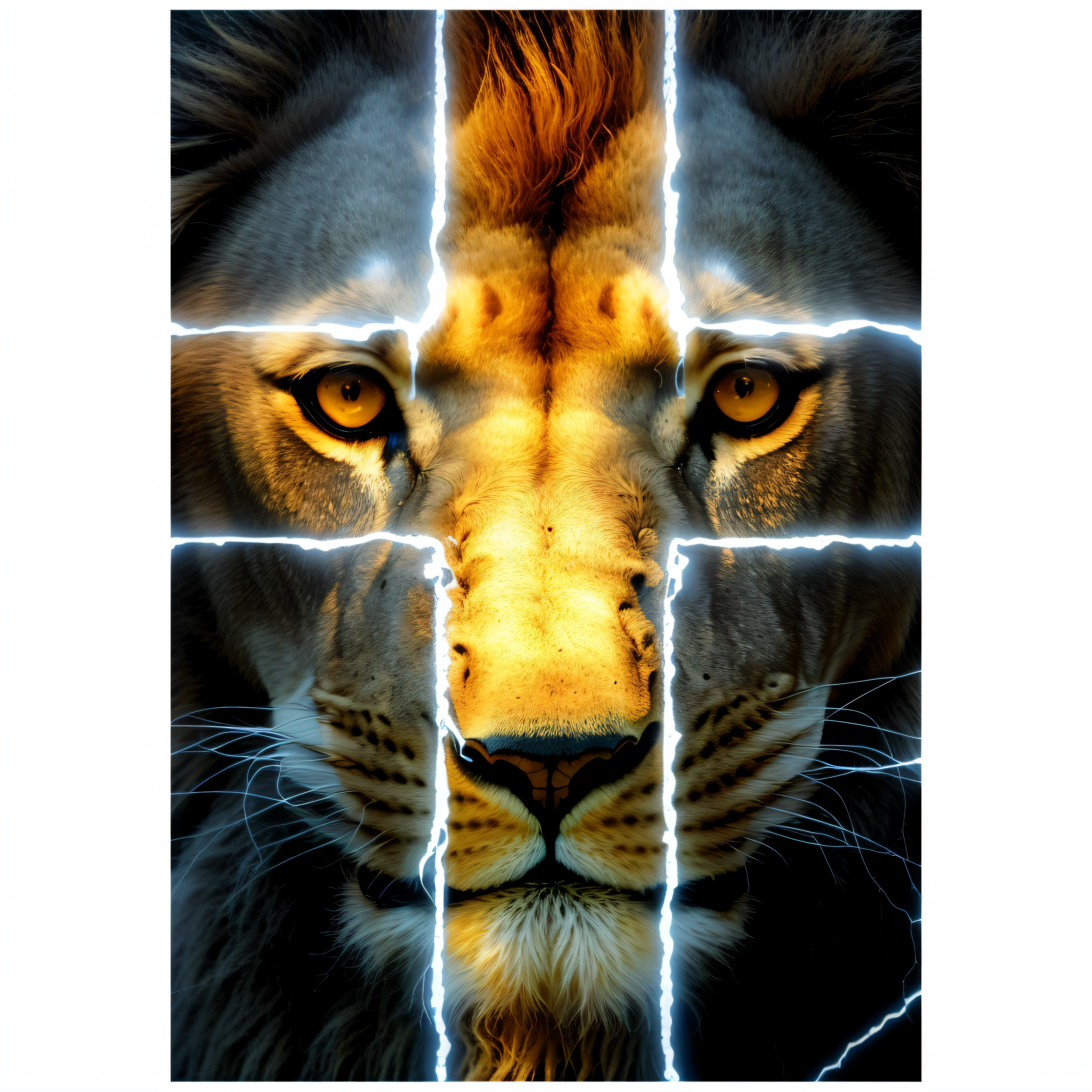 A closeup of a cross with a lion's face in the middle, face of an lion, Christian art, lion head, anonymous lion face, Lion's Gate, half lion, Rei dos Reis, lionardo davinchi, Senhor da Selva, rosto de jesus, third lion head, artistic 4 k, head of a lion