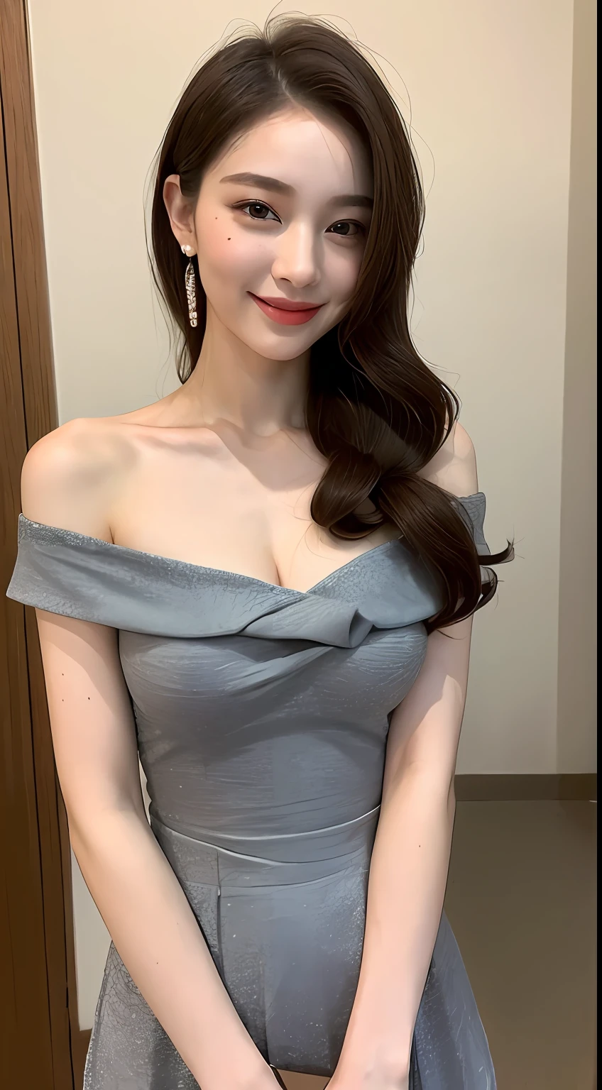 ((Best Quality, 8K, Masterpiece: 1.3)), 1girl, Slim Abs Beauty: 1.3, (Hairstyle Casual, Big Breasts: 1.2), Dress: 1.1, Super Fine Face, Delicate Eyes, Double Eyelids, Smile, Home