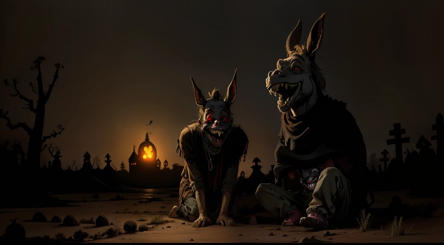 1 ugly donkey laughing,Spooky atmosphere