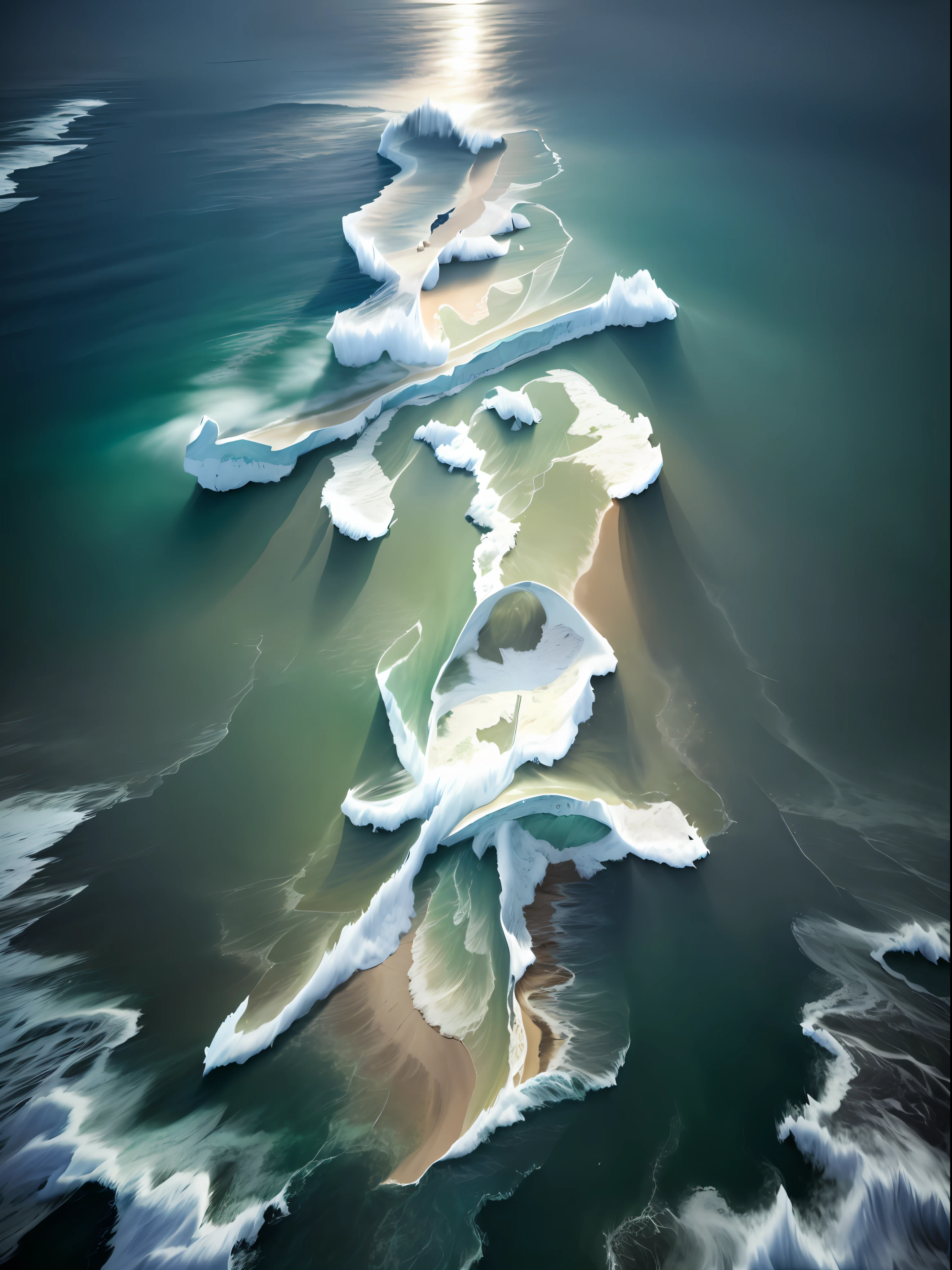 Look at the sea from above，Overlooking，a picture，swell sea， (Solitary Ocean:0.5)