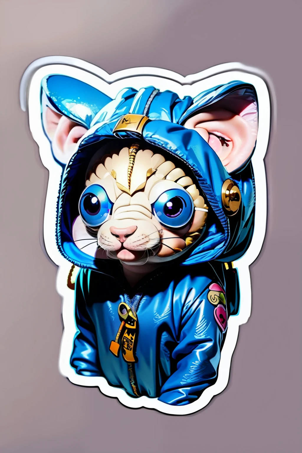 ((stickers)),white background,simple background,concept art,sots art, A cute Kawaii tiny hyper realistic baby dragon, wearing hip hop clothes, cinematic lighting