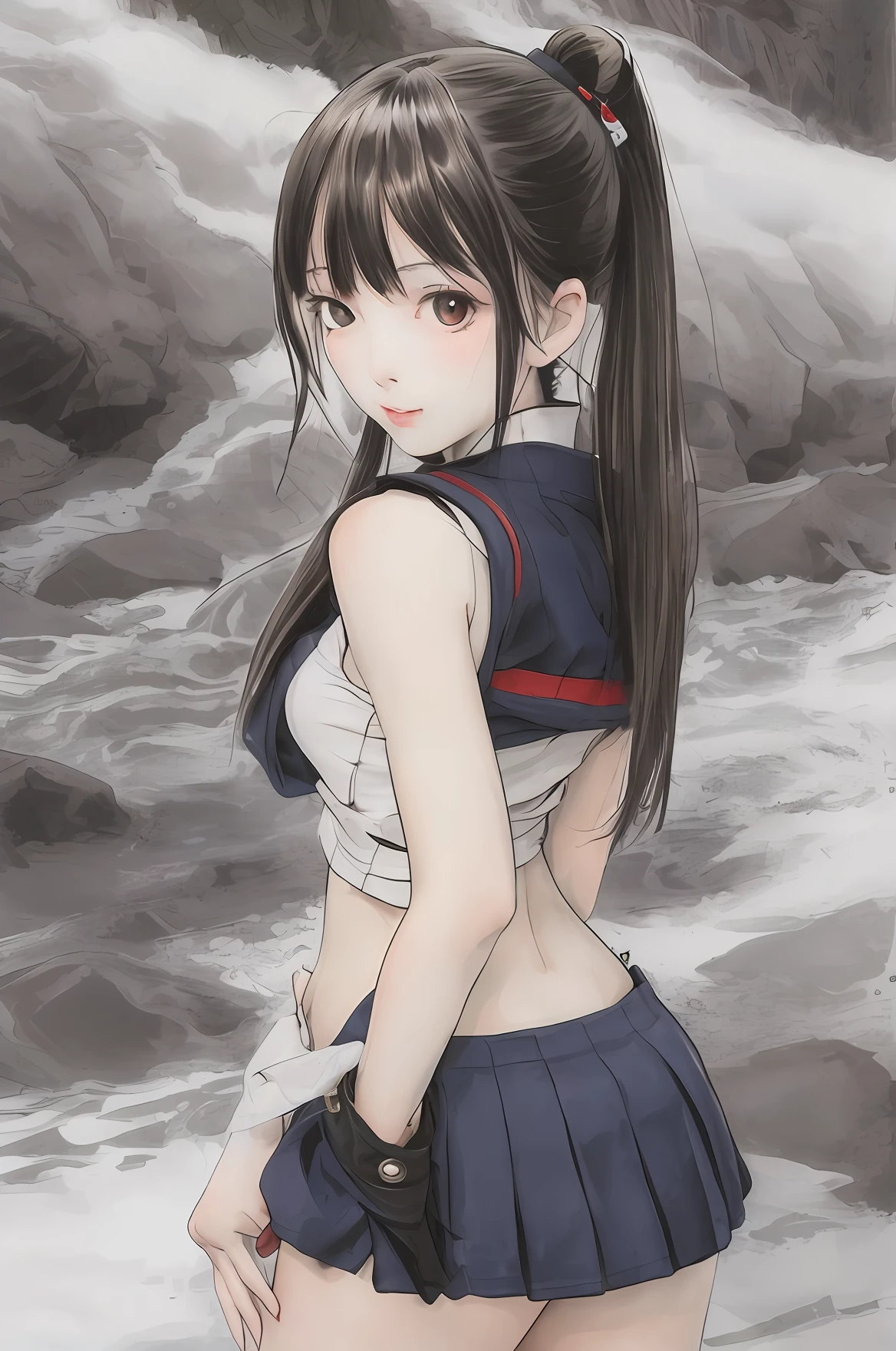 Ukiyo-e style Miniskirt schoolgirl pirate