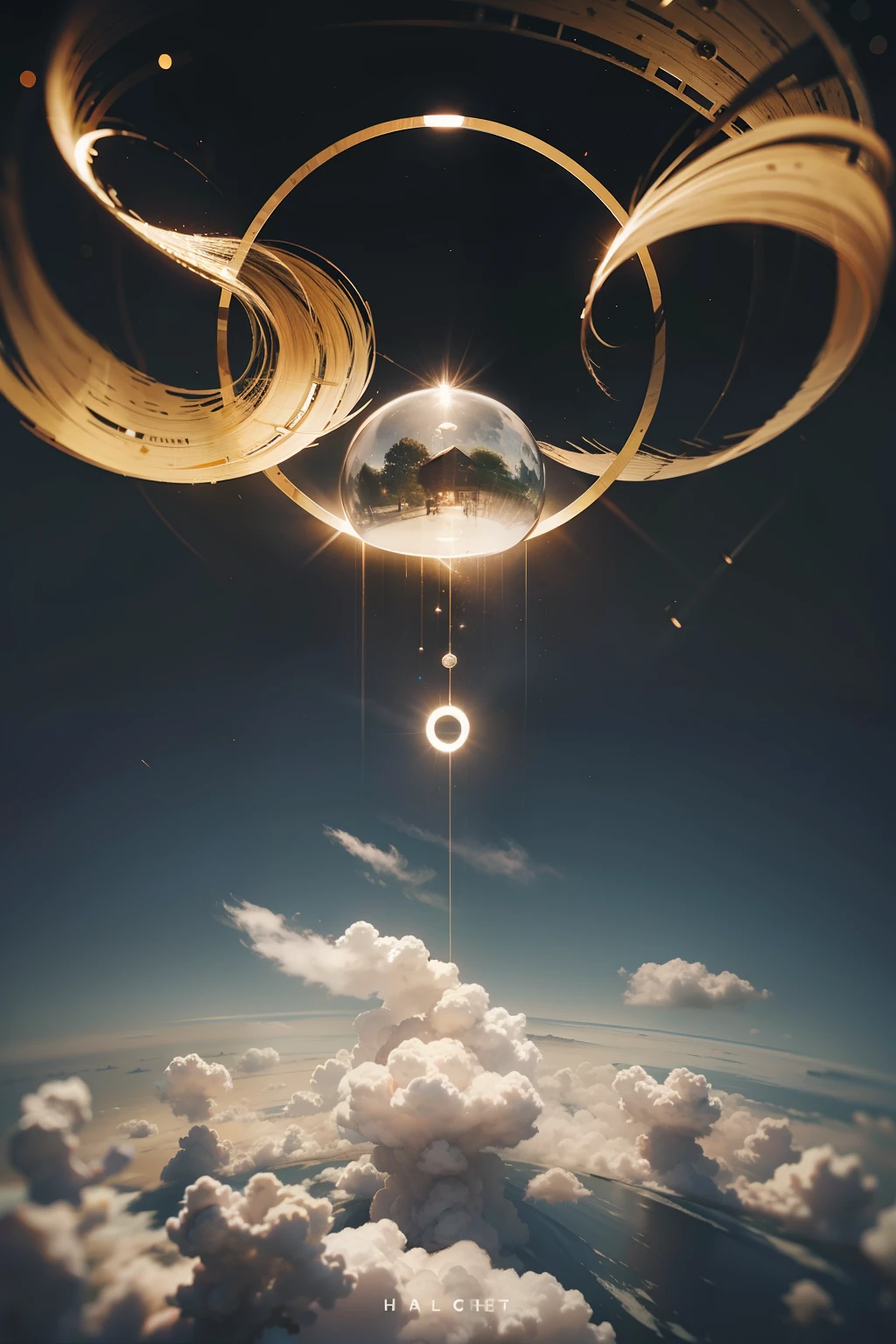 A circle,Two words in it "story",There is a faint halo