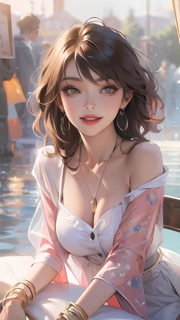 best quality, masterpiece, ultra high res, photorealistic, 1girl, offshoulder, smile