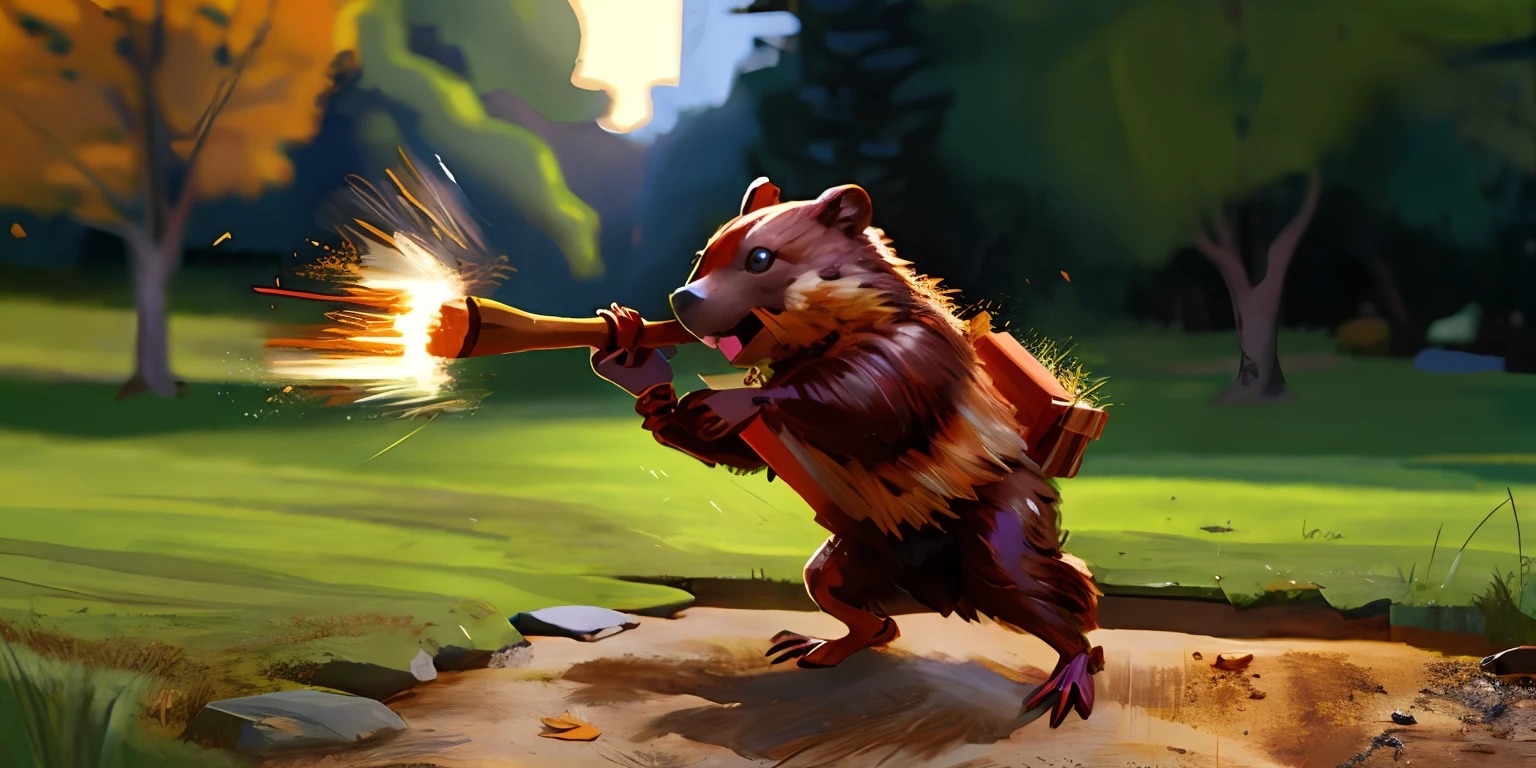 Woodchuck chucking wood, concept art, 4k