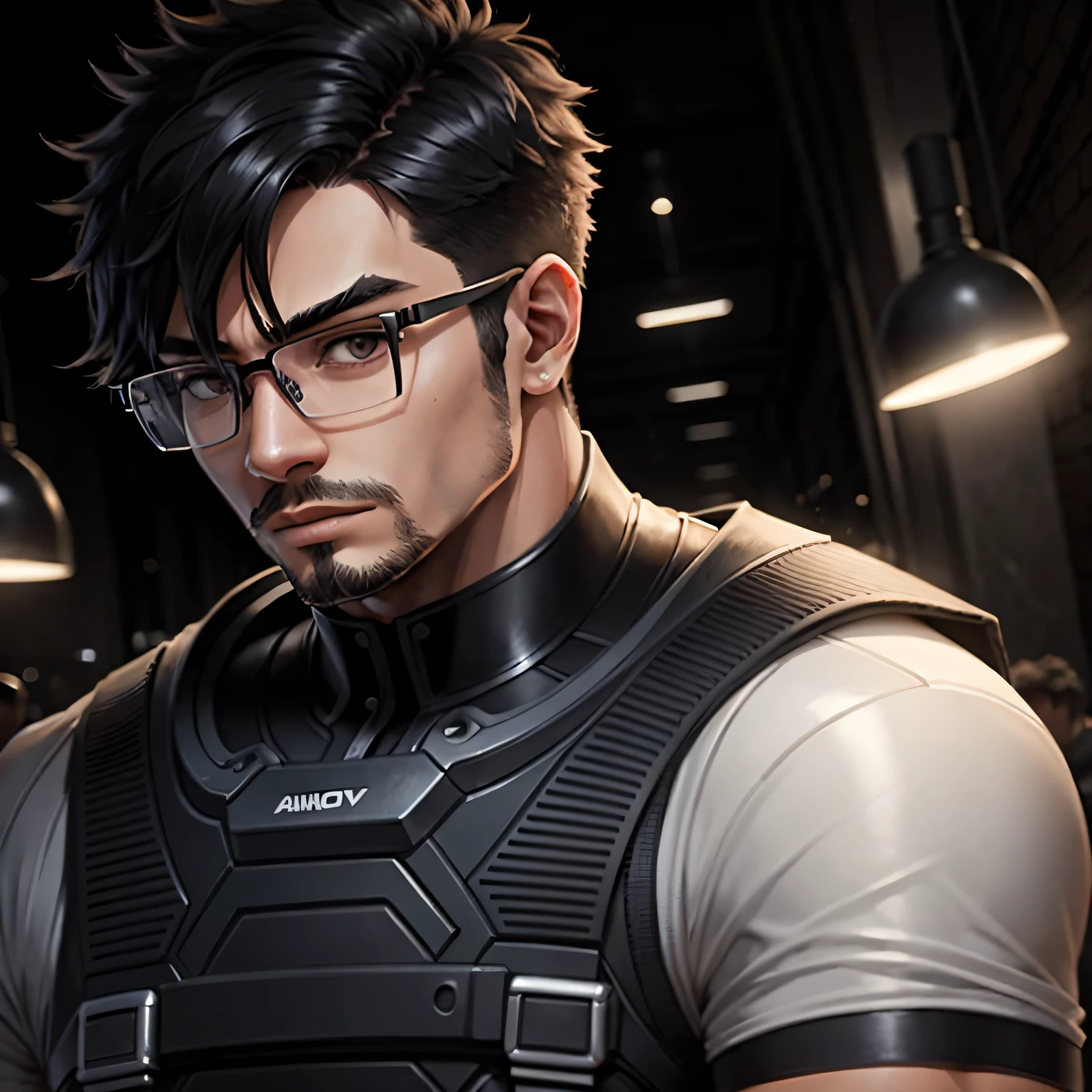 short detailed hair,short man,black-frame glasses,male people,Slightly stronger --auto