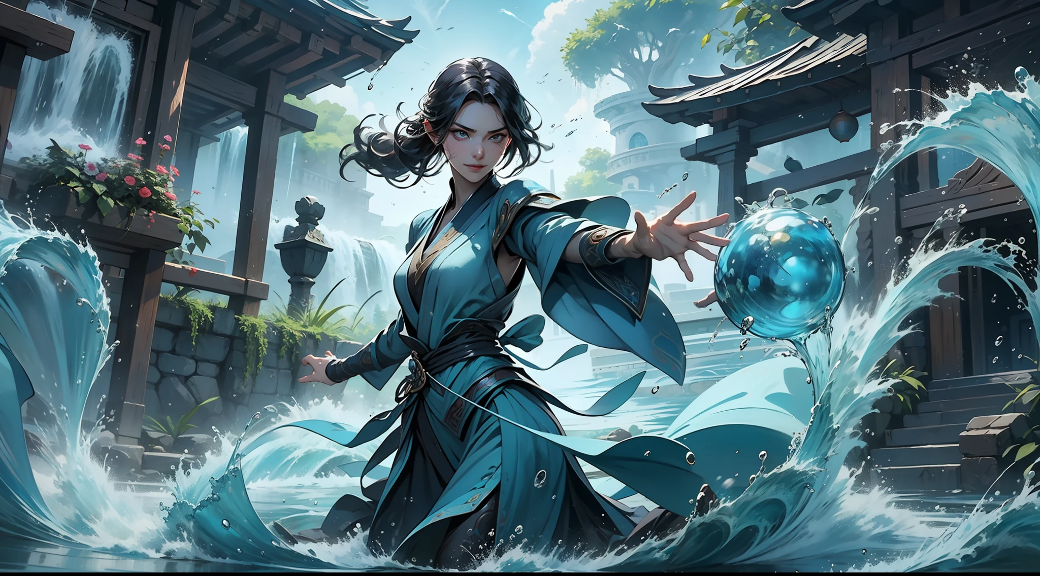 On the shores of a peaceful lake,Liliana, Master water magic, Staring at the lake,Her fingers danced gently。。The lake suddenly condensed into small, round droplets,Suspended in the air。Liliana waved her arm vigorously in her eyes,Water droplets spray out quickly,Water bombs form like arrows。The water bomb quickly hit the target,Dazzling light,Soak up everything around you。Liliana smiled,Continue to master the power of water skills,Get ready for the next battle