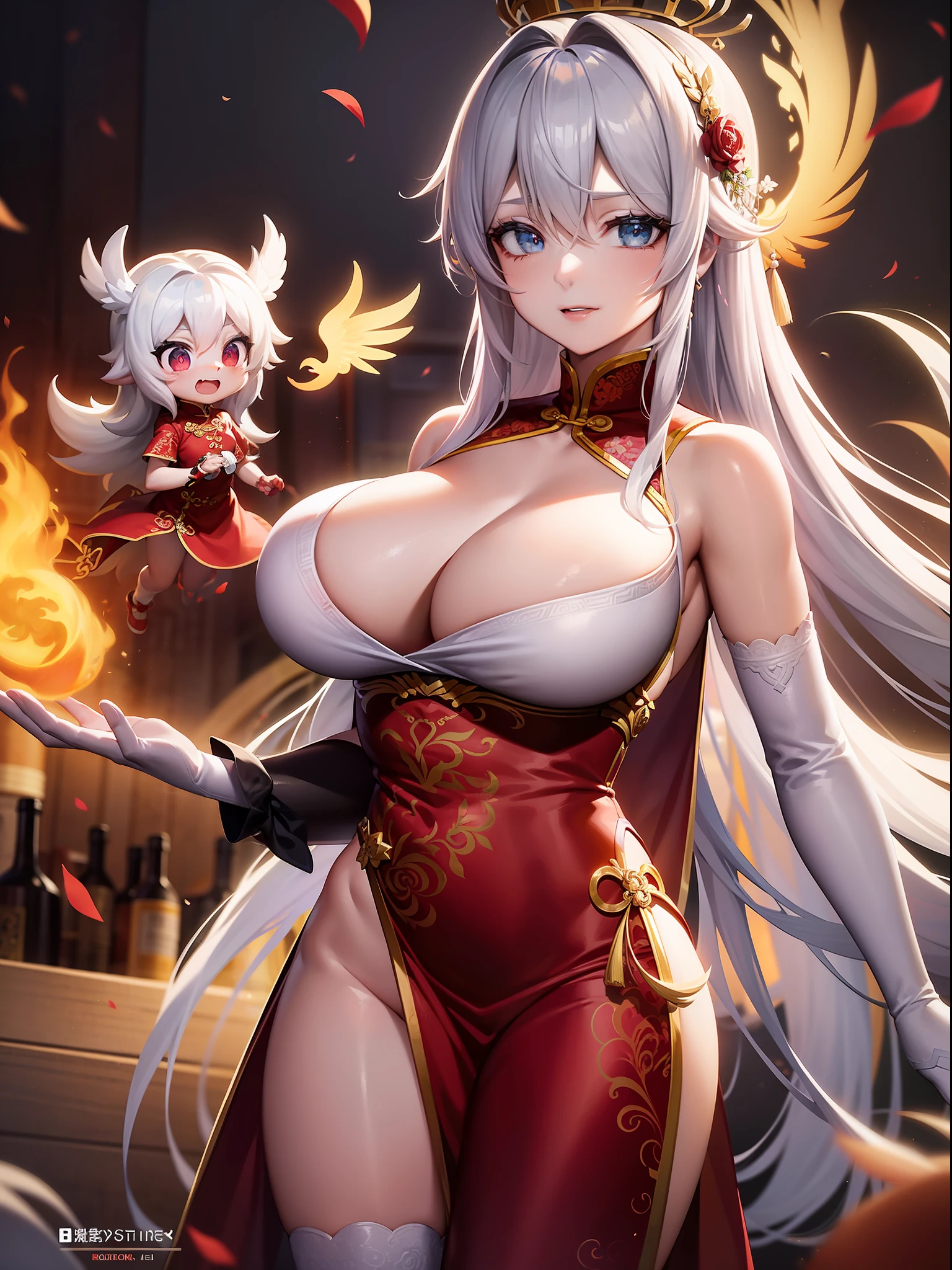 tmasterpiece，Anime - Stylized image of a woman wearing a Chinese wedding dress with a phoenix crown, White-haired god, cute anime waifu in a nice dress, seductive anime girls,  beautiful and seductive anime woman, 8K high quality detailed art