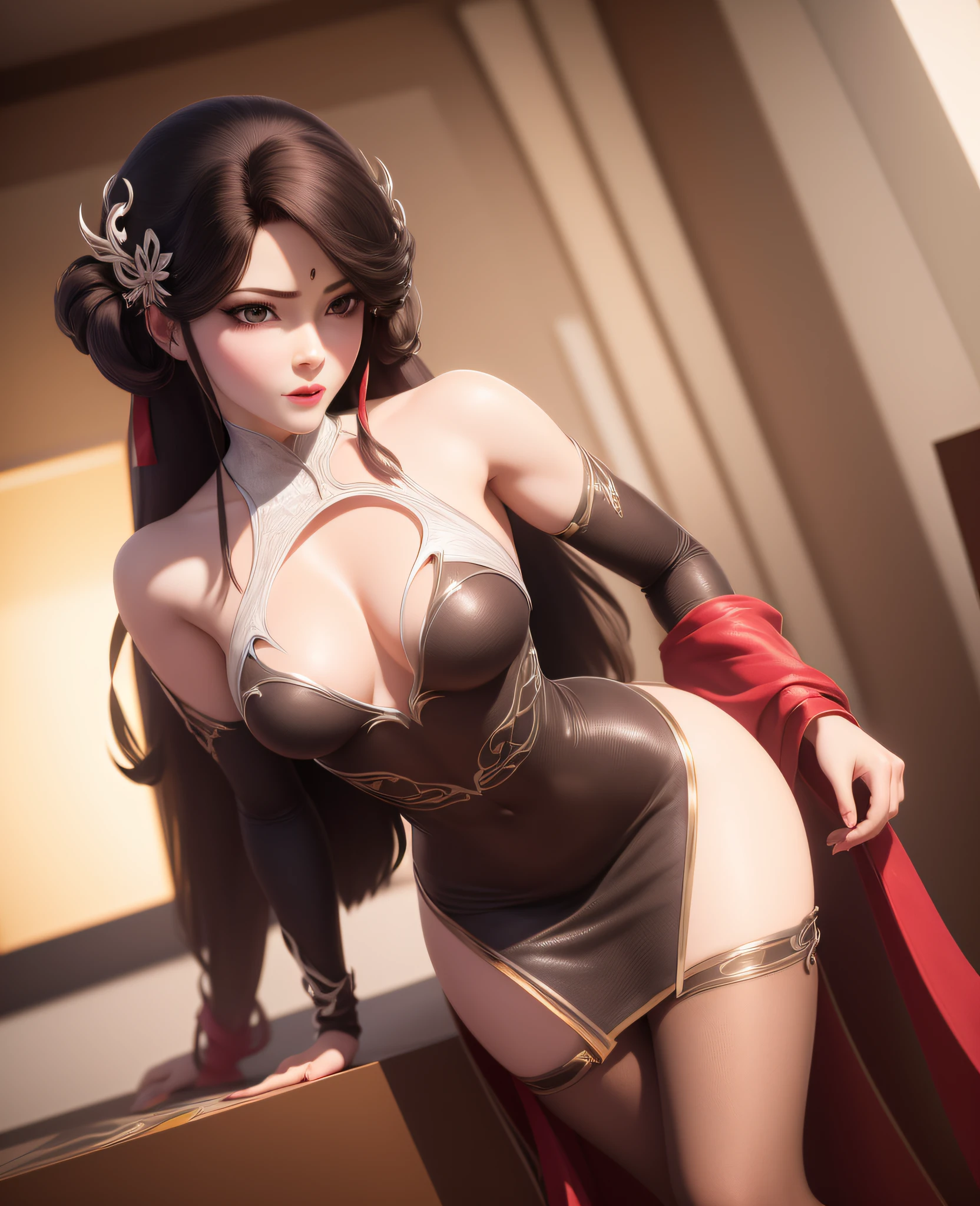 (makeup:0.3), beautiful Big beasts, nsfw, , , full body shot:1.3,bokeh:1.2, indoors, detailed luxury living room, model pose, standing, (small_head), 1 girl,fit, solo, nun,collarbone:1.3, pelvic_curtain:1.3,white pantyhose, smooth skin, necklace, black_hair, long legs, long hair, tiny_waist, realistic_detailed_skin_texture, good hands, good feet, (8k, RAW photo, best quality, masterpiece:1.2), (realistic, photo-realistic:1.37), ultra high res, photon mapping, radiosity, ((Hasselblad photography)),physically-based rendering, professional soft lighting, light on face, fishnet, pantyhose, bodysuit, solo, bigboobs, naked, showing boobs, nsfw