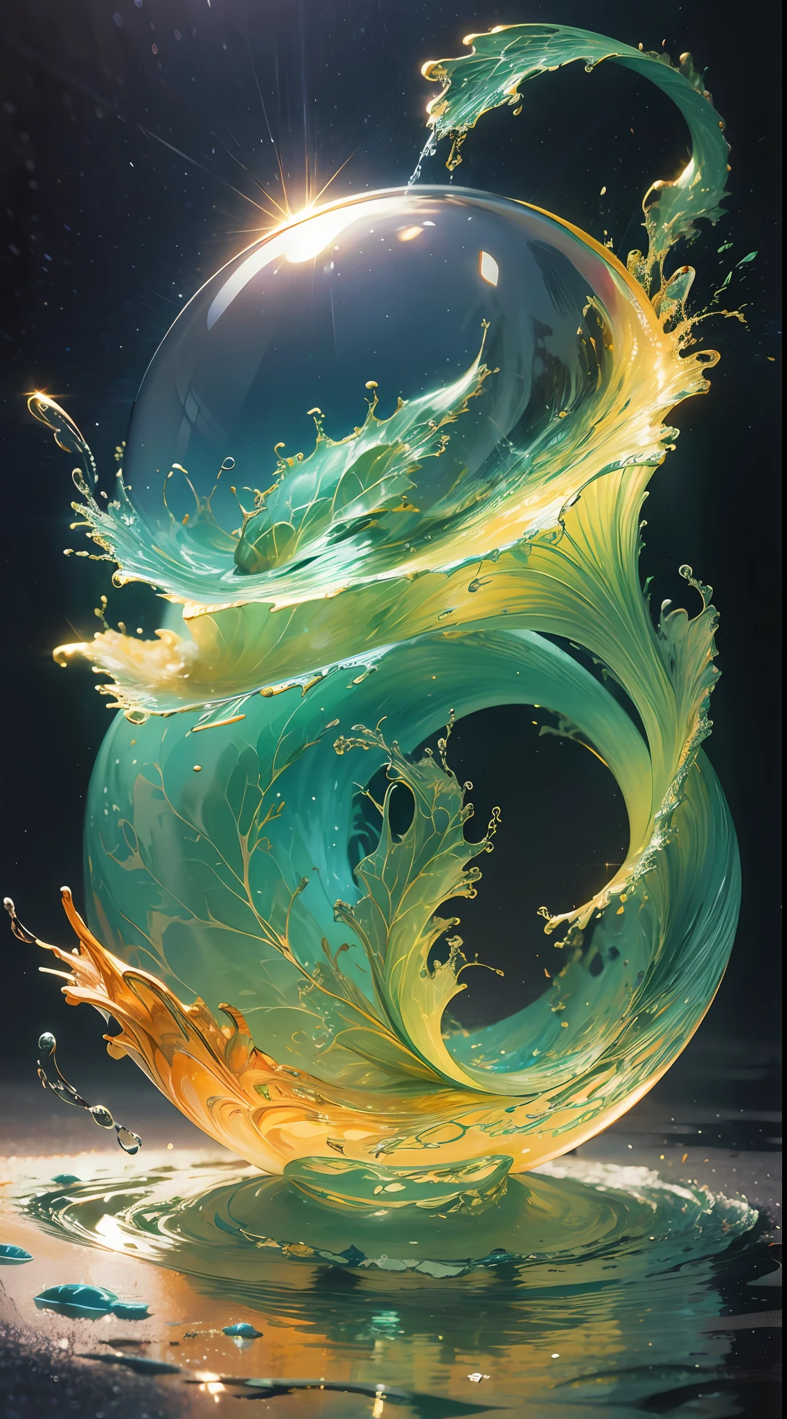 Kizi，((water sphere))，Wearing a Tang costume，Golden，((rainbowing))，water elemental，((vivd colour))，Water quality sense，Magical Circle，water sphere，water dragon，(((Kizi)))，Textures are diverse， chinese dragon concept art， Anime art wallpaper 8 K， anime artsyle， Detailed anime artwork，Epic composition，Realistic lighting，high definition detail，tmasterpiece，Best quality，