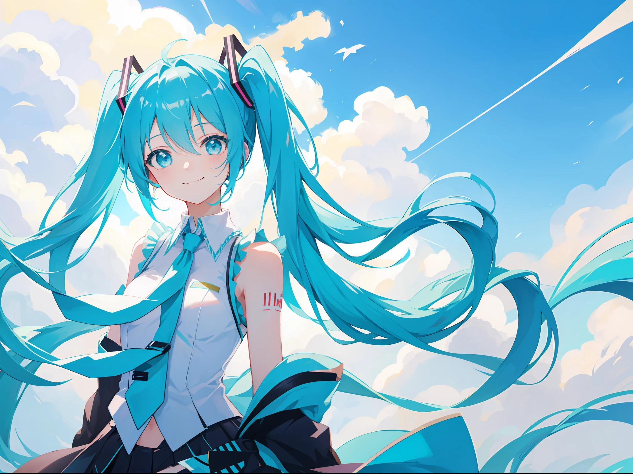 miku hatsune、Wind blowing through、miscievous smile、High quality and good quality、Soft