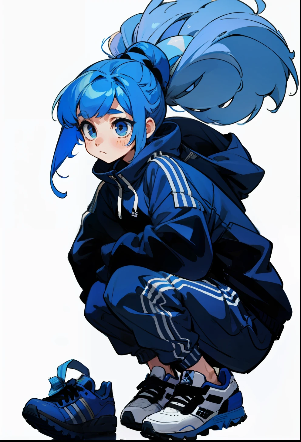 Blue hair, 1Girl, Adidas Clothing