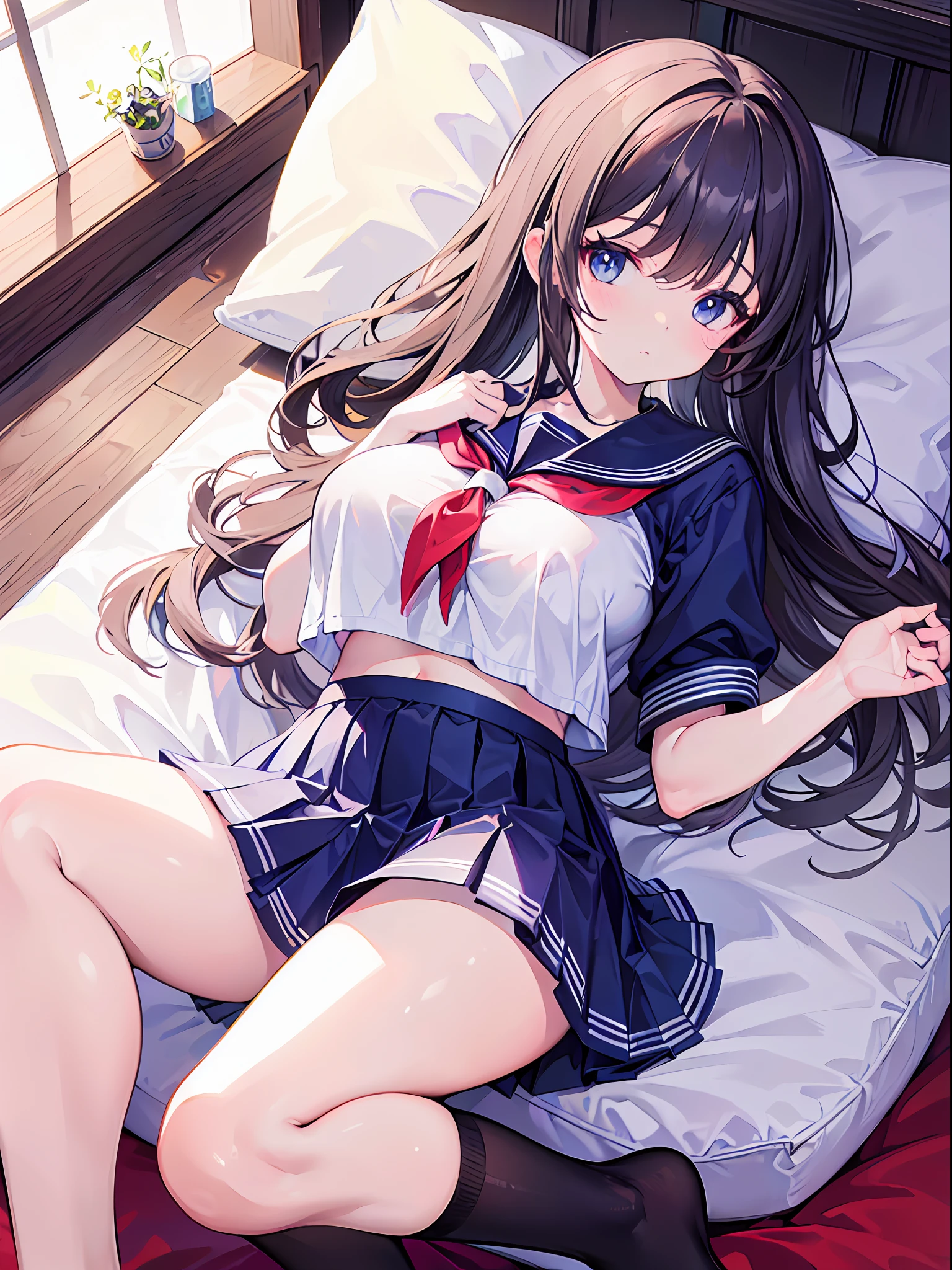 ((Best Quality, 8k, Masterpiece: 1.3)),cute ,loli ,child ,huge breasts ,serafuku ,thighs
