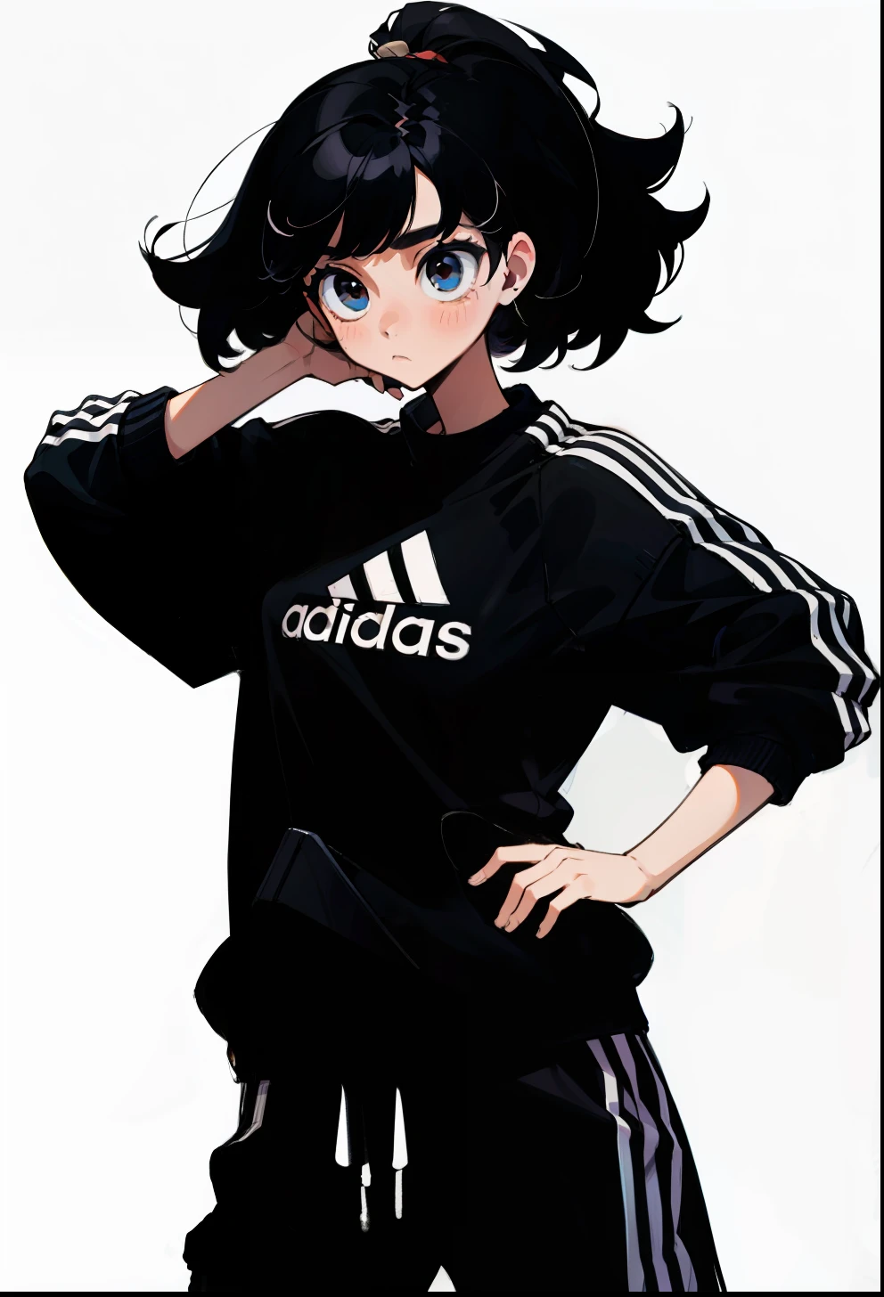 Black hair, 1Girl, Adidas Clothing