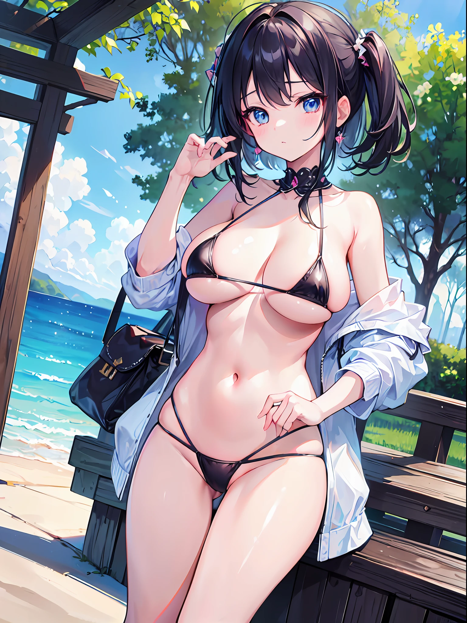 ((Best Quality, 8k, Masterpiece: 1.3)),cute , ,child ,huge breasts ,micro bikini ,thighs