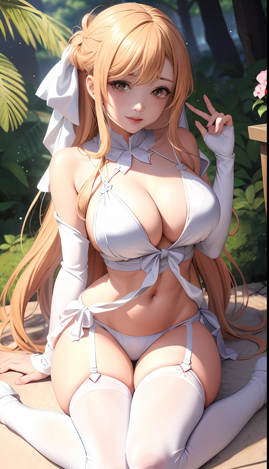 A woman in a white bikini and white stockings poses for a photo, Anime girl cosplay, Anime goddess, cosplay, elegant glamourous cosplay, Anime cosplay, Japanese goddess, Beautiful goddess, seductive anime girls, full-cosplay, Gorgeous Role Play, glamourous cosplay, cosplay foto, Ayaka cosplay, Beautiful teenage girl, a beautiful fantasy empress, dressed in a beautiful white, revealing outfit