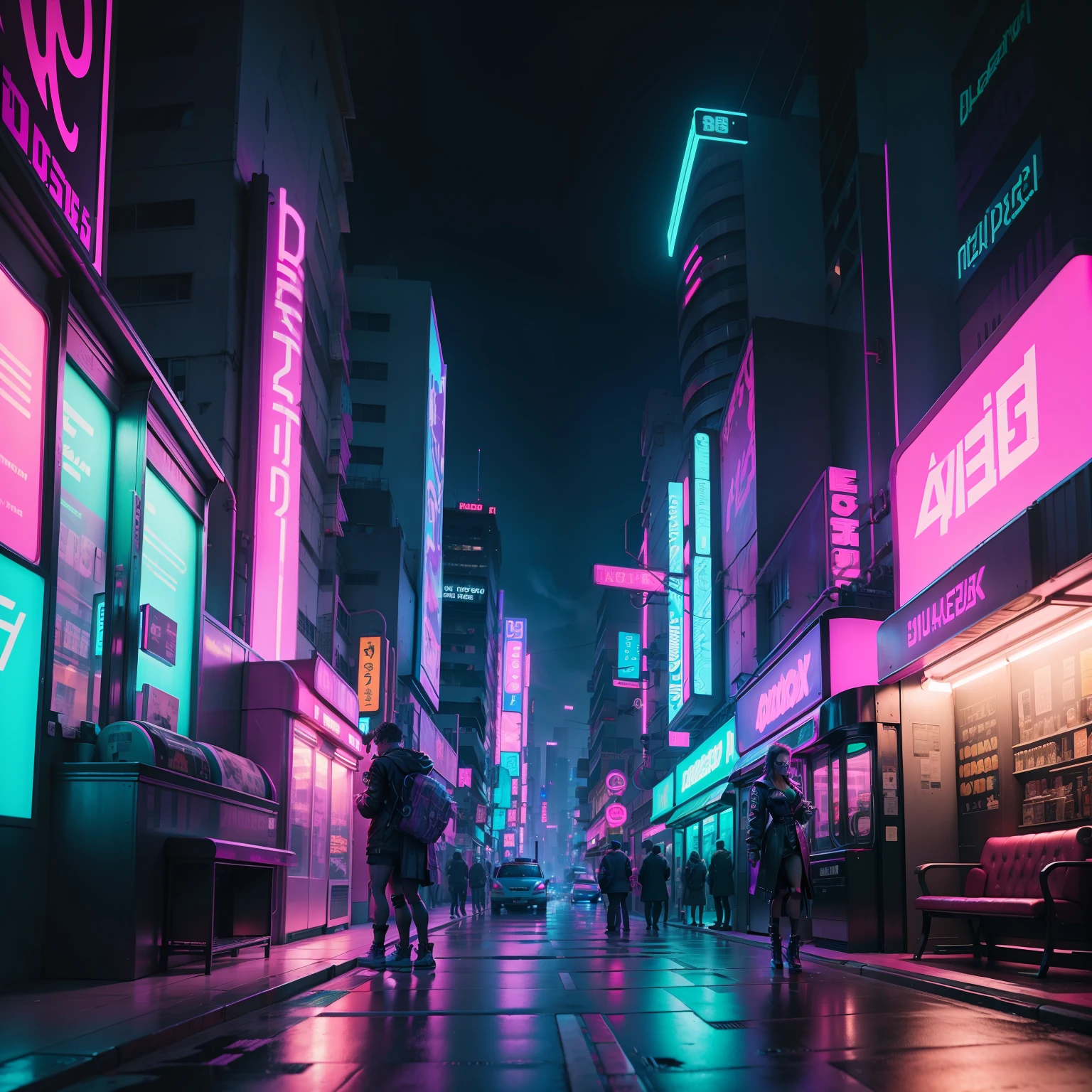 Alafed double-decker bus on the streets of the city at night, synthwave aesthetic, cyberpunk aesthetics, cyberpunk aesthetics, Miami Synthetic Wave, Cyberpunk vibe, in cyberpunk aesthetic, Aesthetic cyberpunk, neon aesthetic, blade runner vibes, cyberpunk atmosphere, cyberpunk bus stop, dreamy colorful cyberpunk colors, muted cyberpunk style, vaporwave lighting style, vaporwave aesthetics, cyberpunk vaporwave