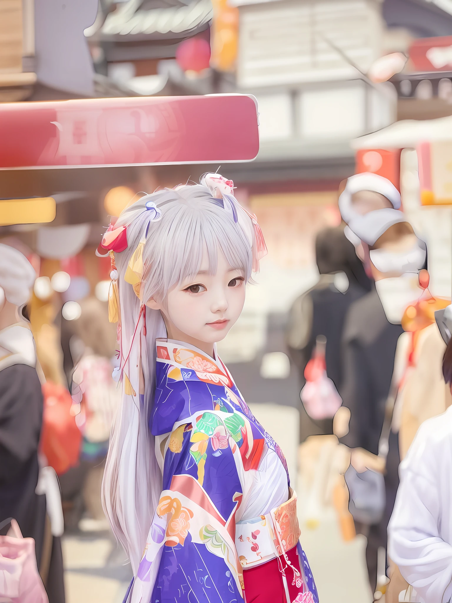 There was a woman in a kimono standing in a crowded place, Palace , A girl in Hanfu, Anime girl cosplay, Anime girl in real life, trending on cgstation, lalisa manobal, Anime cosplay, Chinese girl, Anime style mixed with Fujifilm, trending at cgstation, Guviz, white hime cut hairstyle, shikamimi