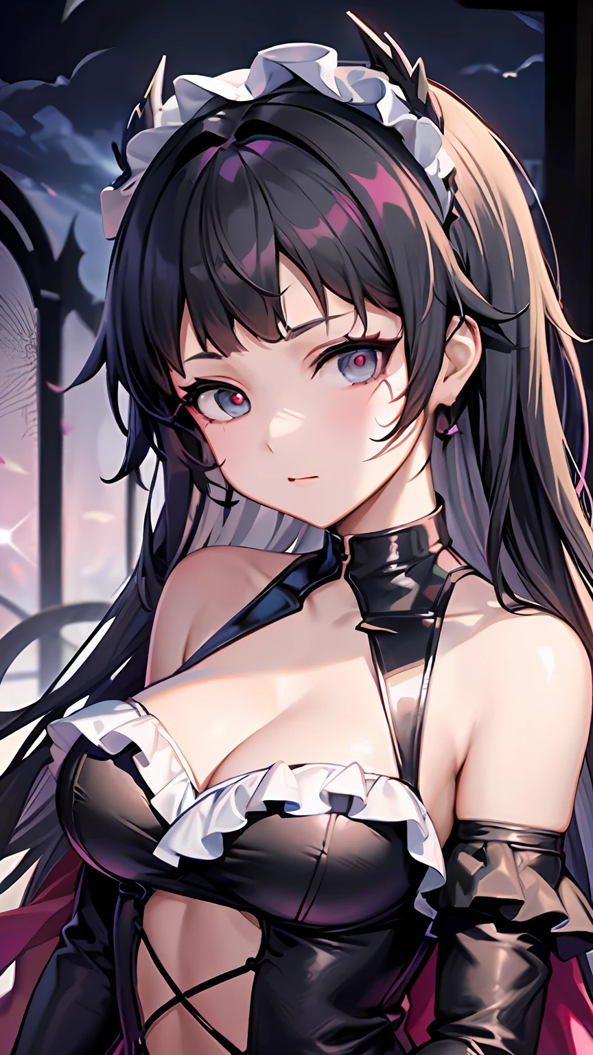 a close up of a woman in a dress with a white and black dress, gothic maiden anime girl, anime girl wearing a black dress, cute anime waifu in a nice dress, anime girl in a maid costume, an elegant gothic princess, guweiz, guweiz on pixiv artstation, guweiz on artstation pixiv, beautiful anime girl