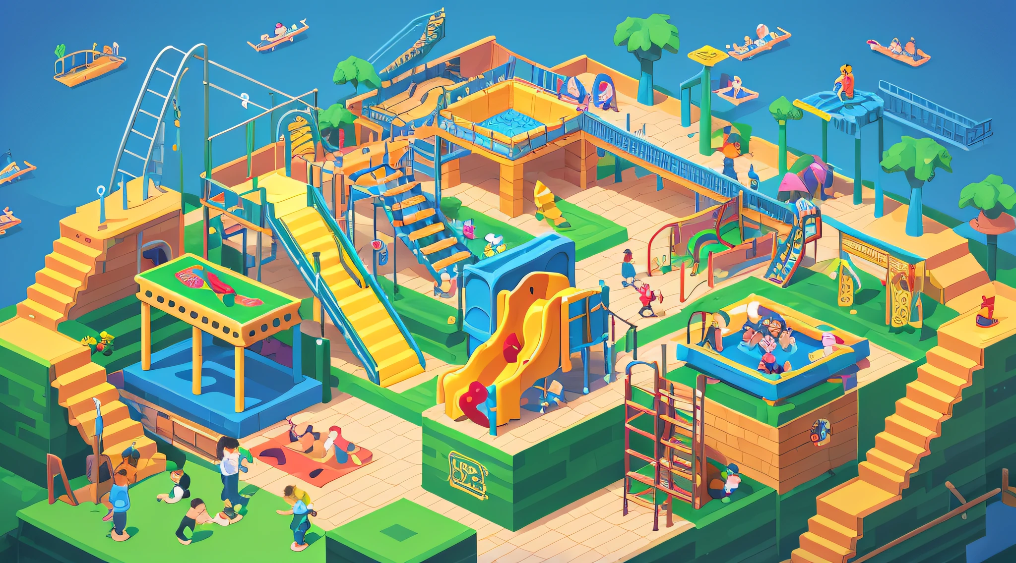 arafed image of a playground with a slide and a playground, isometric illustration fun, Isometric art,