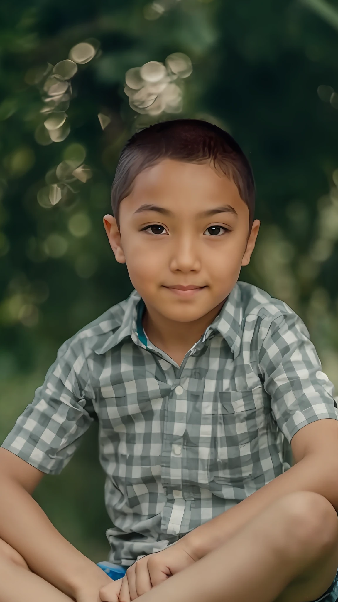 bold kid, looking at camera