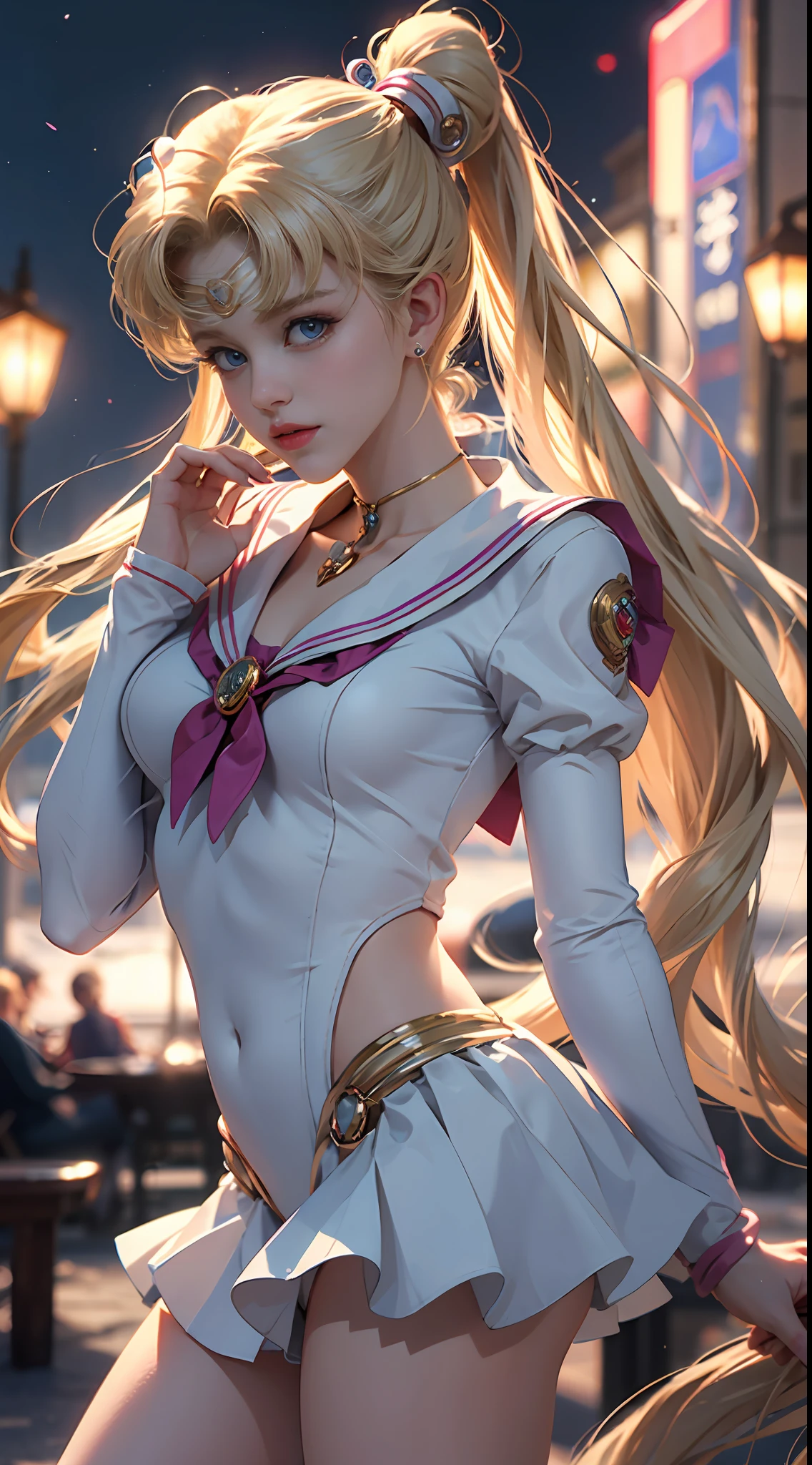 ((Masterpiece)), (Best Quality), (Ultra Detailed), ((Very Detailed)), 4K, (8K), Sailor Moon, Long Blonde Hair, Double Ponytail, Sailor Moon Aesthetics, Dream Core,