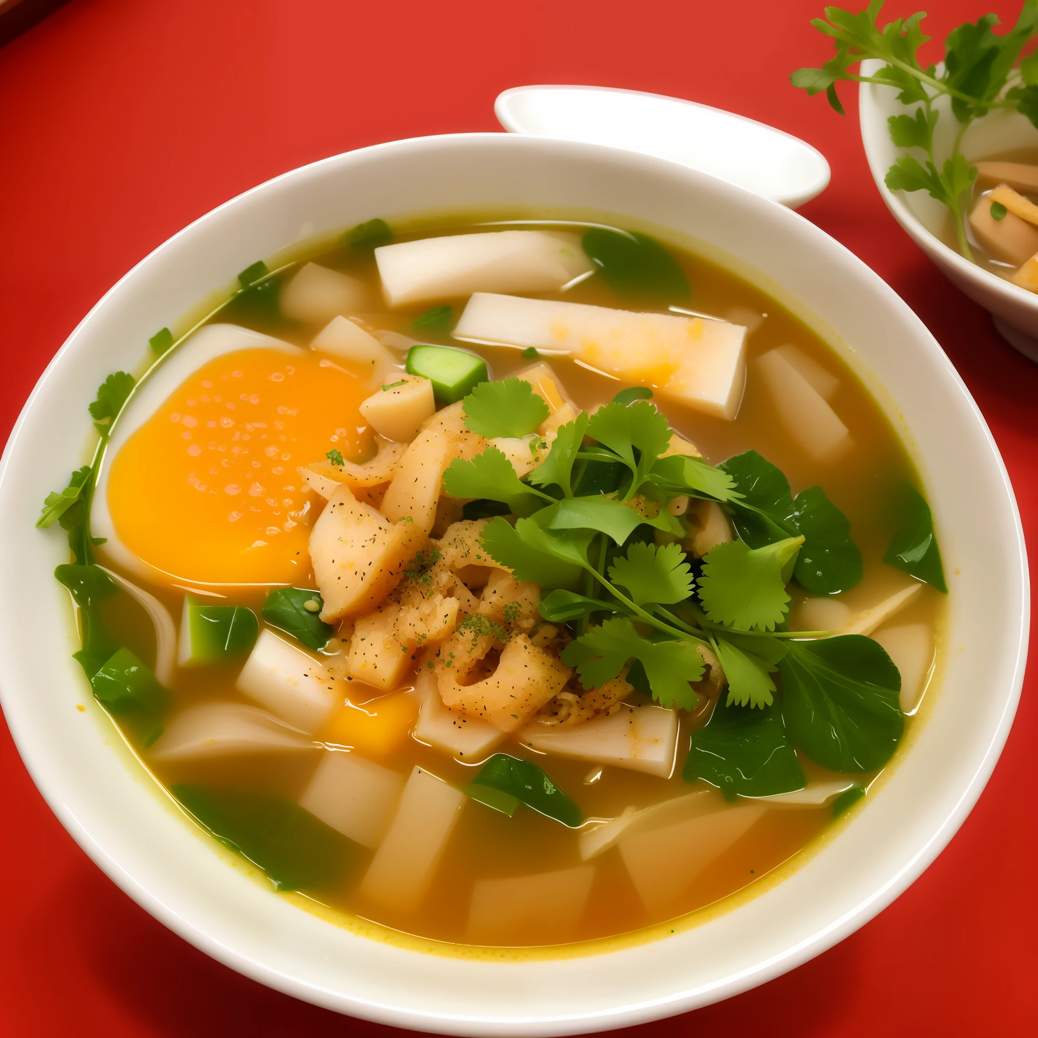 Miso soup with enoki and bean seedlings