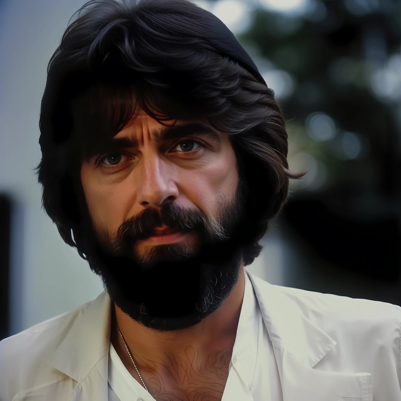 Homem com barba e camisa branca e gravata, michael mcdonald, tiradas no final dos anos 1980, Wilson Brian, George Doutsiopoulos, foto de um homem branco de 50 anos, uma foto de um homem desgrenhado, em 1 9 8 5, taken in the late 1970s