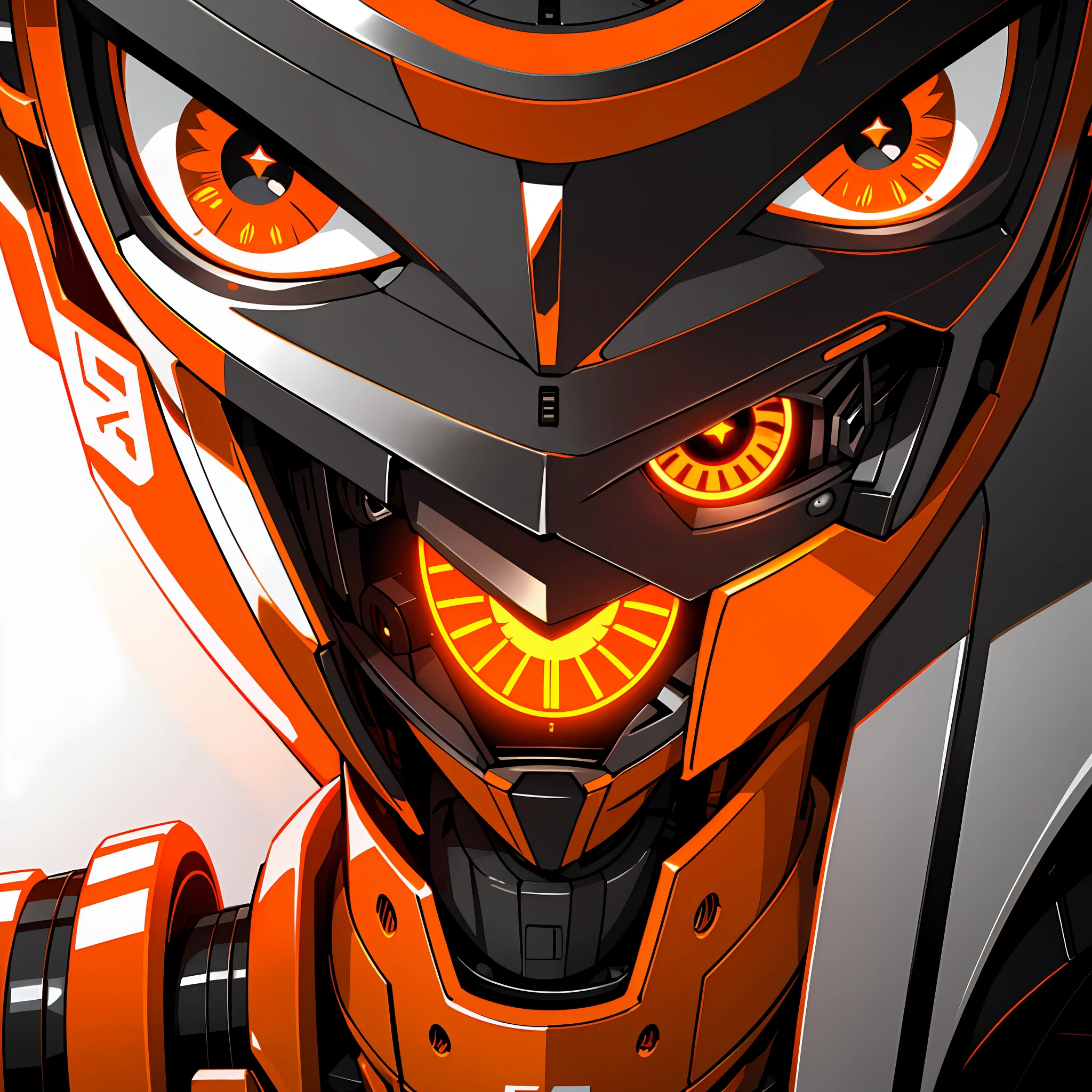The eyes of the beast，Mechanical pupil.Orange pupils，Light，4K，Round pupils，Whiteboard background，Orange eyes，Inside there are star and gear patterns rendered in keyframes,  octanerender,
