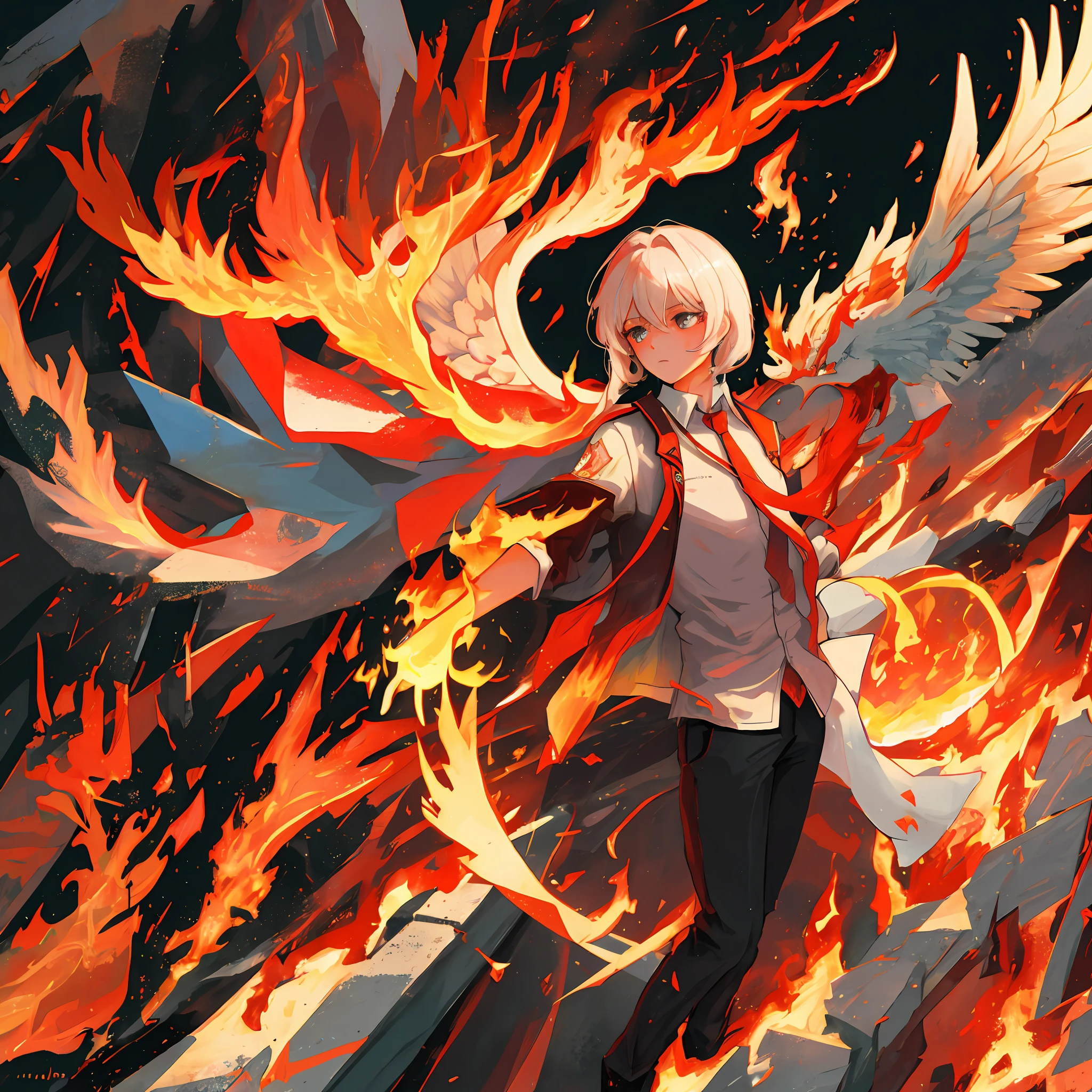 A phoenix rising from the ashes in an explosion of flames
