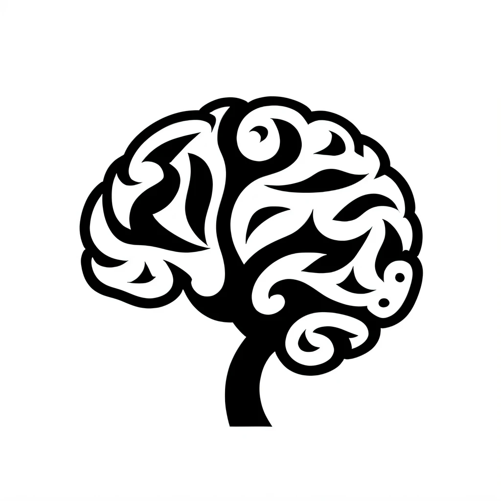 logo of a brain, minimalista, clear, baixo poli, detalhado, monocromatic