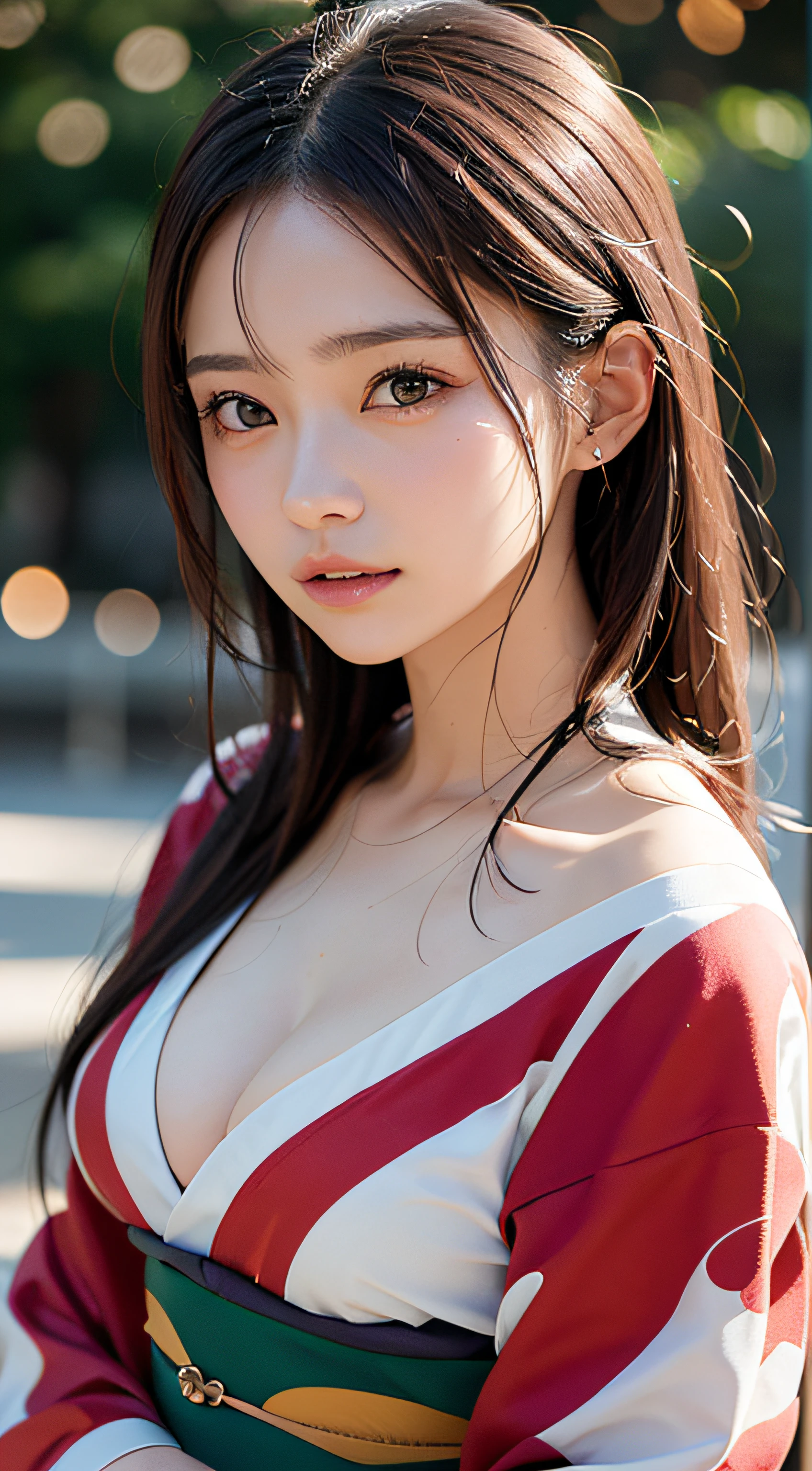 (masutepiece, Best Quality:1.4), Beautiful face, 8K, 85 mm, absurderes, (japanese kimono:1.4), The upper part of the body, cleavage of the breast、Facing the camera、 violaceaess, gardeniass, Delicate girl, Solo, knight, Looking at Viewer, Upper body, Film grain, chromatic abberation, Sharp Focus, face lights, Professional Lighting, Sophisticated, (Smile:0.4), cleavage, (Simple background, Bokeh background:1.2), Detail Face、Snow piled up、snowscape