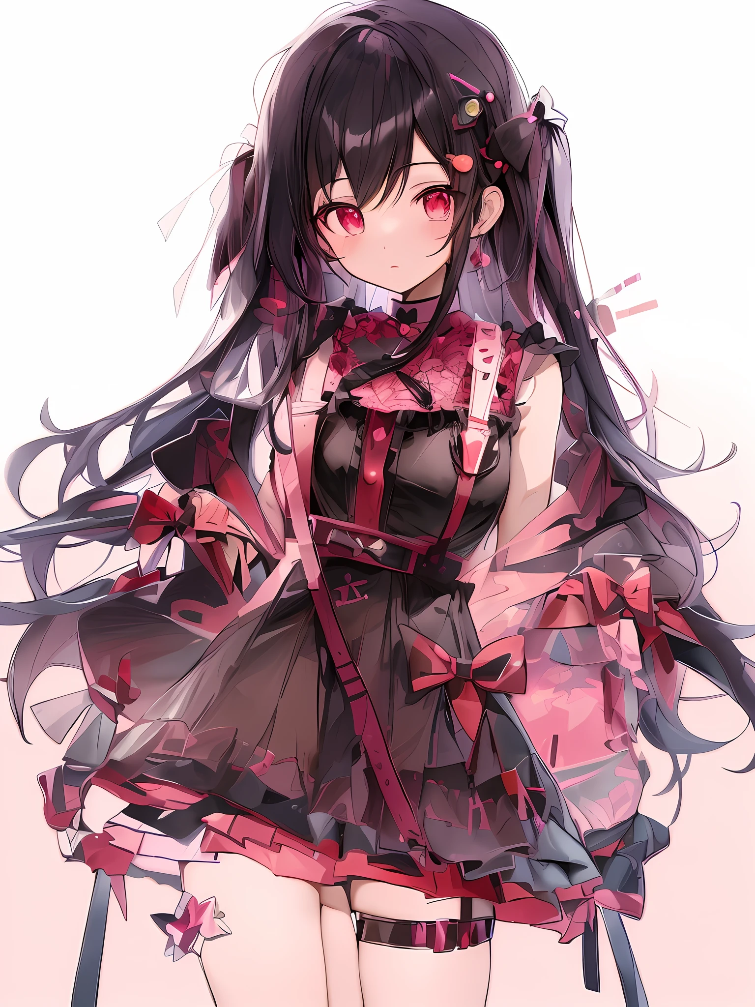 Anime girl with long black hair and pink dress with red eyes, anime moe art style, Cute anime waifu in a nice dress, by Jin Homura, anime style 4 k, (Anime Girl), li in dress, anime girl wearing a black dress, Anime visuals of cute girls, Anime Girl, Gothic Maiden anime girl, yandere intricate, an anime girl