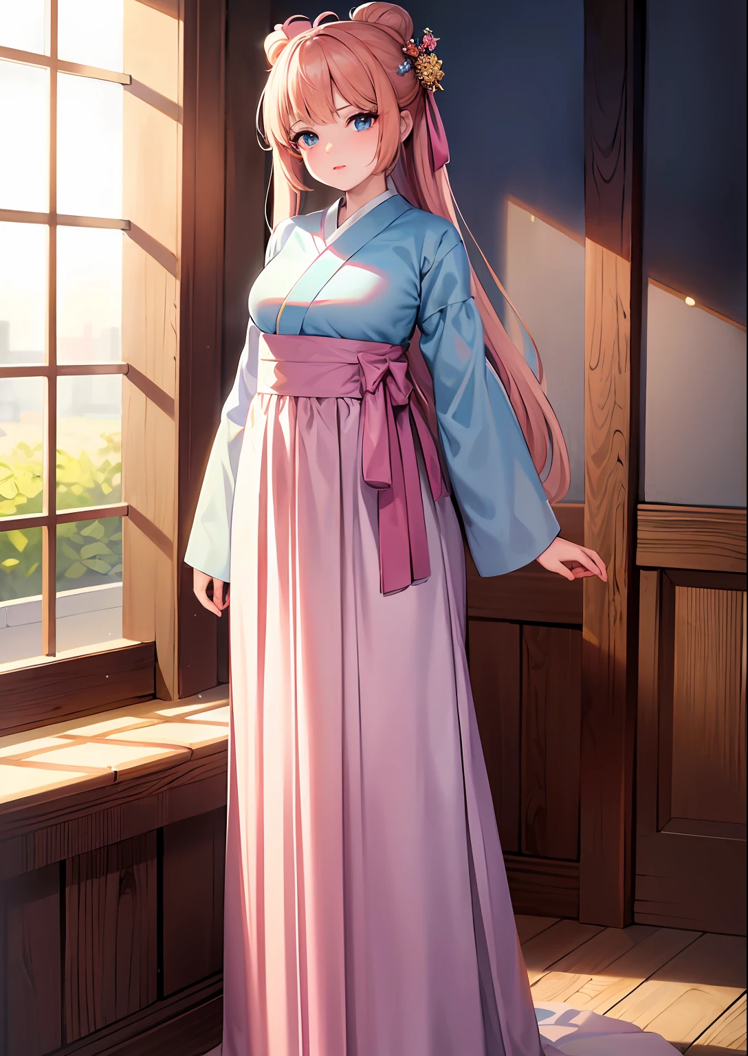 best quality,masterpiece,illustration,an extremely detailed and beautiful,extremely detailed,CG,unity,8k wallpaper,Amazing,finely detail,master,best quality,official art,extremely detailed CG unity 8k wallpaper,absurd,unbelievable Ridiculous, huge file size, super detailed, high resolution, very detailed, beautiful detailed girl, very detailed eyes and face, beautiful detailed eyes, light on face, (Hanbok: 1.1), 1girl, full body, full body Photo, ru_qun