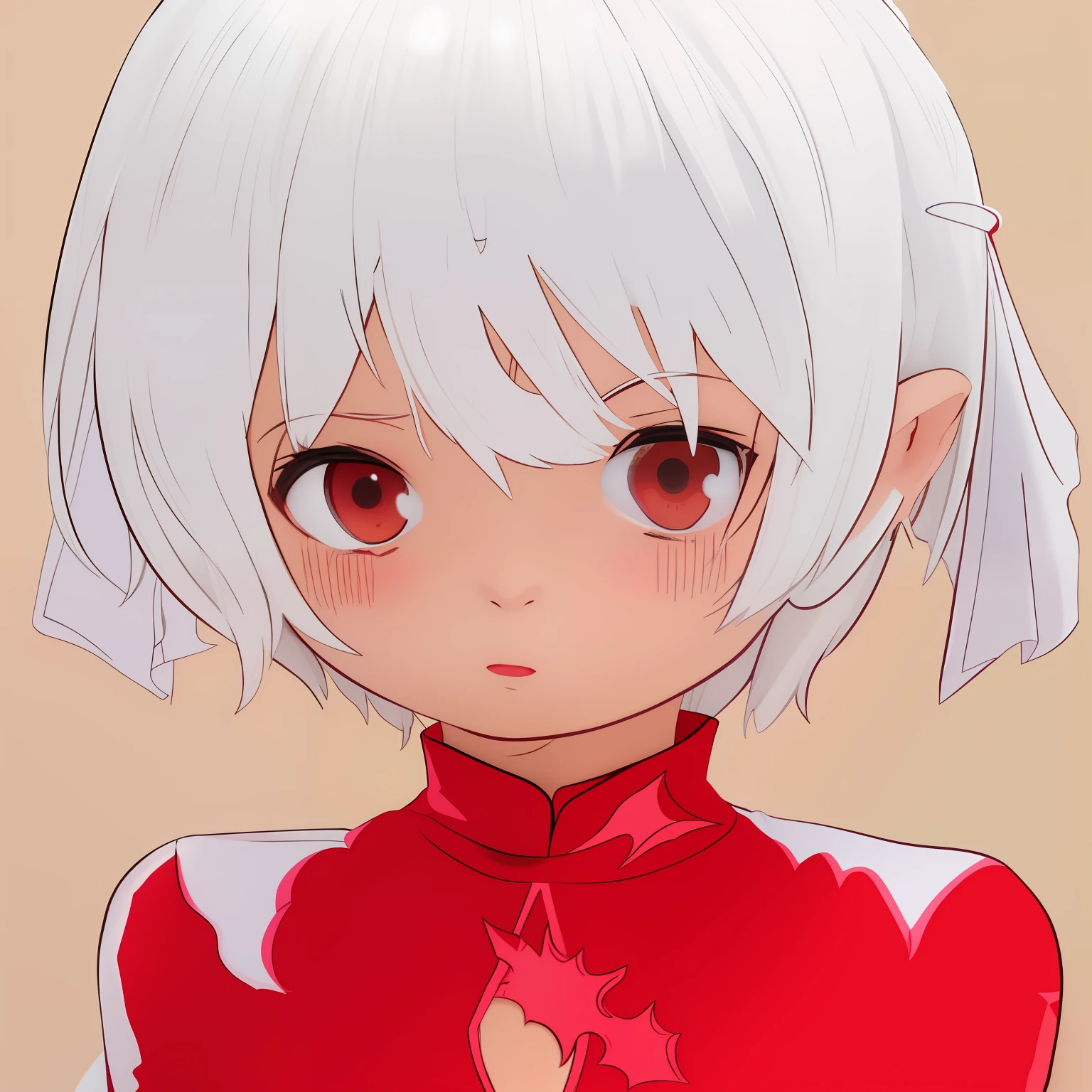 Anime girl with white hair and red eyes in a red dress, , shikamimi, zerochan, small lolil, zerochan art, small curvaceous loli, shii, ((Red)) baggy eyes, flat anime style shading, Anime moe art style, Also