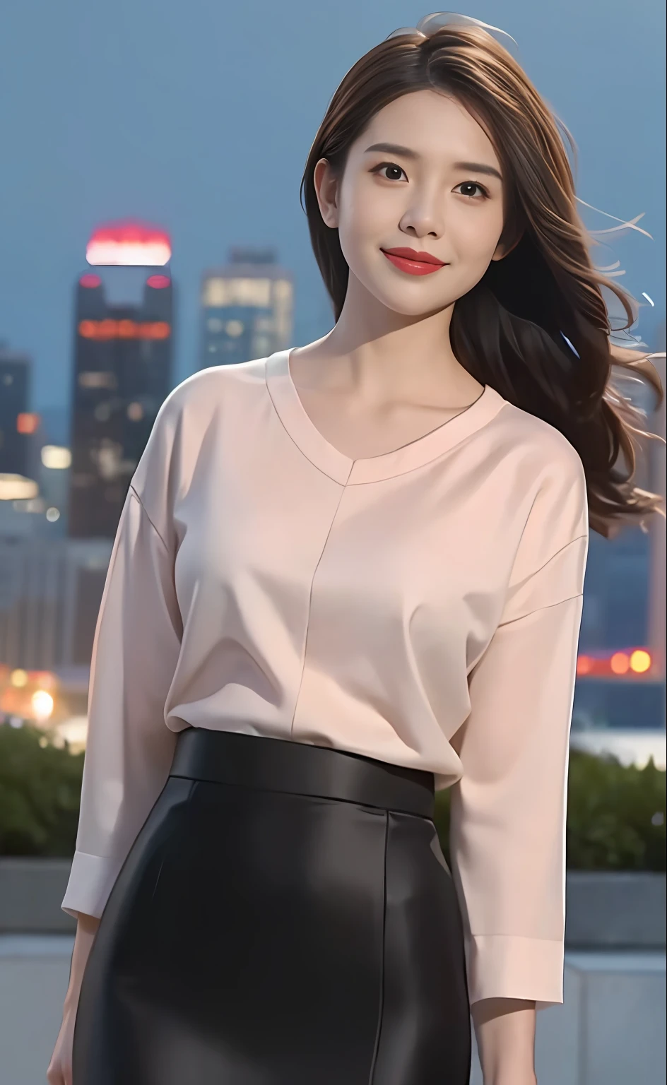 1girl, (looking at viewer),  (bokeh:1.1), closed mouth,light smile, realistic, meditation,starry sky,night, shirt,
pencil skirt, skyline,
best quality, (photorealistic:1.4), ultra highres, Chingmy YauV2