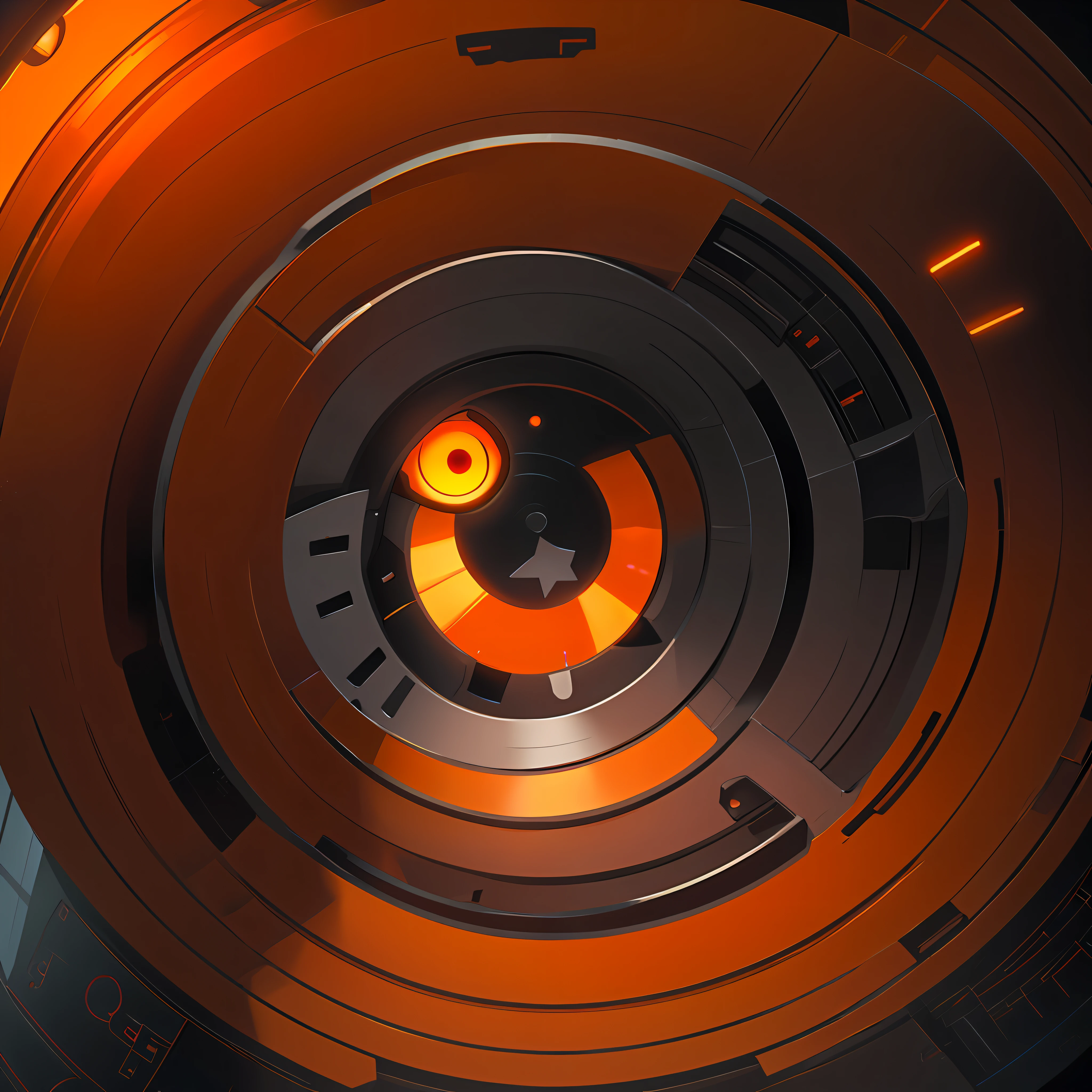 Orange pupils，Light，4K，Round pupils，Whiteboard background，Orange eyes，Inside there are star and gear patterns rendered in keyframes, octanerender,