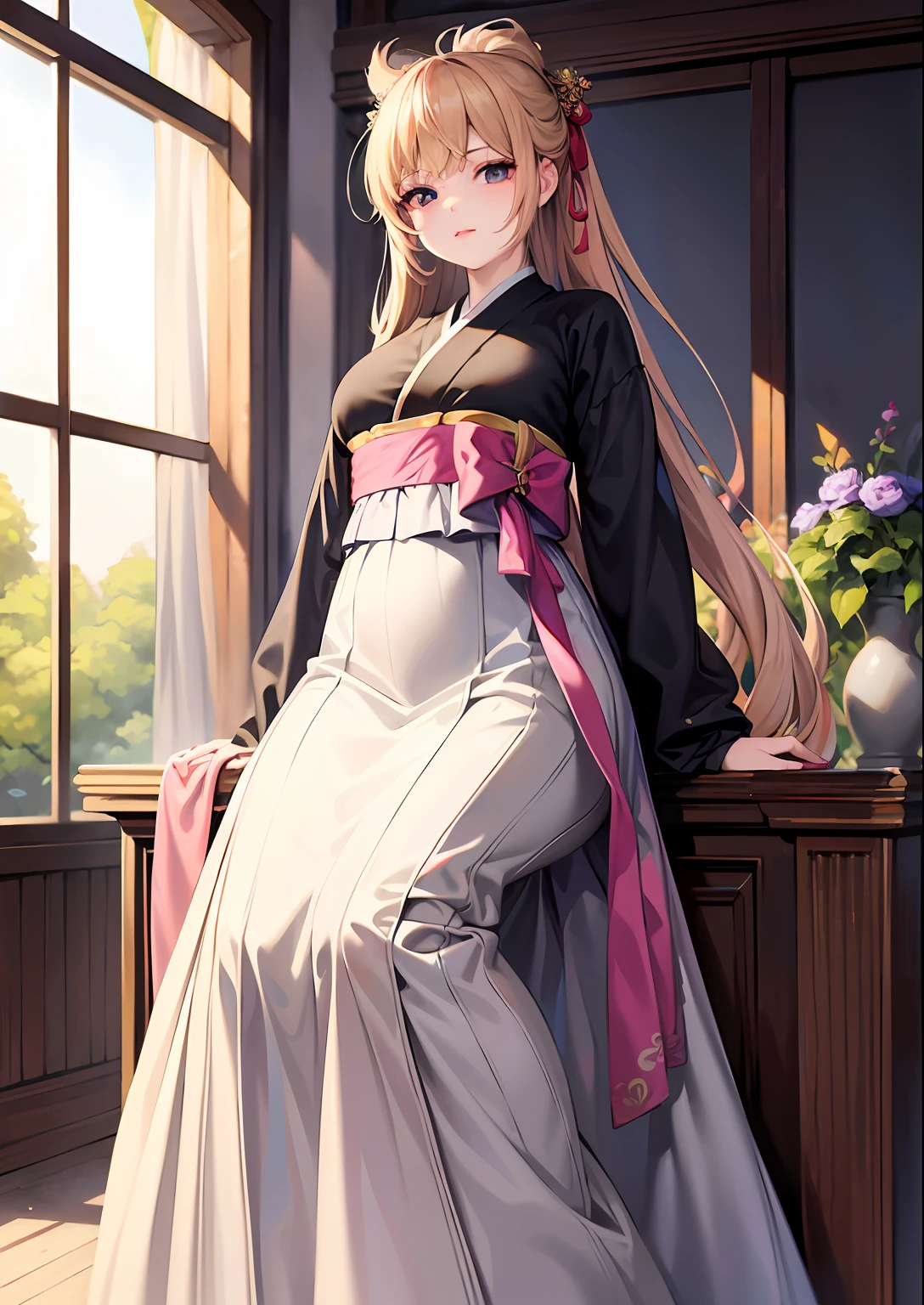 best quality,masterpiece,illustration,an extremely detailed and beautiful,extremely detailed,CG,unity,8k wallpaper,Amazing,finely detail,master,best quality,official art,extremely detailed CG unity 8k wallpaper,absurd,unbelievable Ridiculous, huge file size, super detailed, high resolution, very detailed, beautiful detailed girl, very detailed eyes and face, beautiful detailed eyes, light on face, (Hanbok: 1.1), 1girl, full body, full body Photo, ru_qun