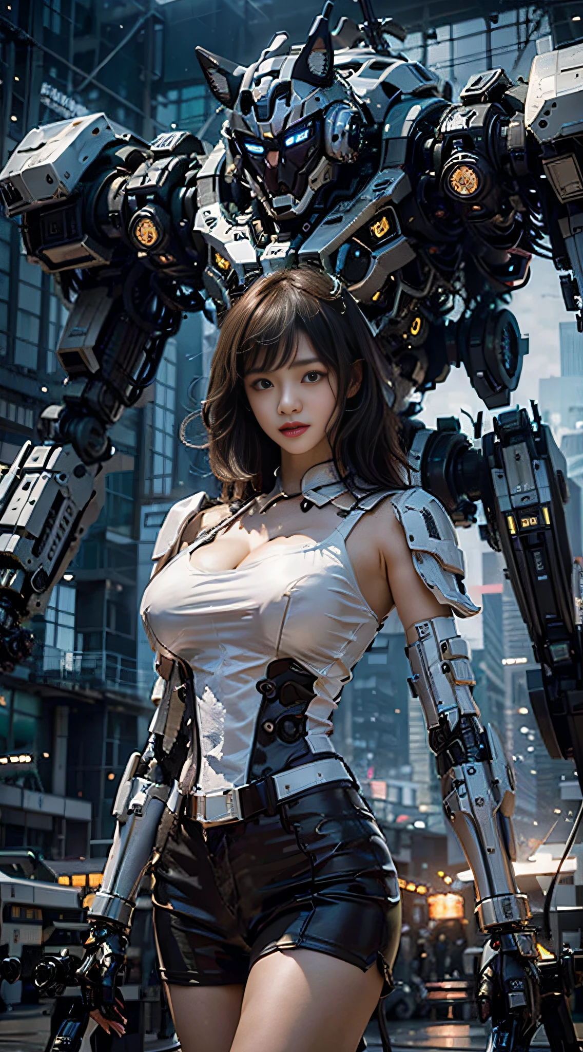 (Cat ears: 1.3), (black facemask: 1.4), HUGE BREASTS,a beautiful girl,（（tmasterpiece，best qualtiy）），illustratio，Ultra-detailed 8K，Photorealsitic，Clear focus，A highly detailed，Professional lighting，Colorful detailed，Rainbow color BREAK factory super long shot，Large mechanical robot structure，micro Chip，computers，with light glowing，Complicated details，Shitu-mecha，1girl stands in front of the audience，nabel,(((Beautifully detailed eyes))),A fleshy figure with a raise,Big breasts,,looking at viewert,(Realistic photo),(Realistic:1.4), Depth of field,(a beauty girl),Wide screen ,The light from the back window is backlighted,Fair skin,Long legs，{{ High Q(High quality) }}， {Best quality}， {{Masterpiece}}, Real life ，Perfect skin，Highly detailed，Glow，perfect  eyes，Shadows of reality,floated hair，Perfect background，Detailed background，Work at the pinnacle,
