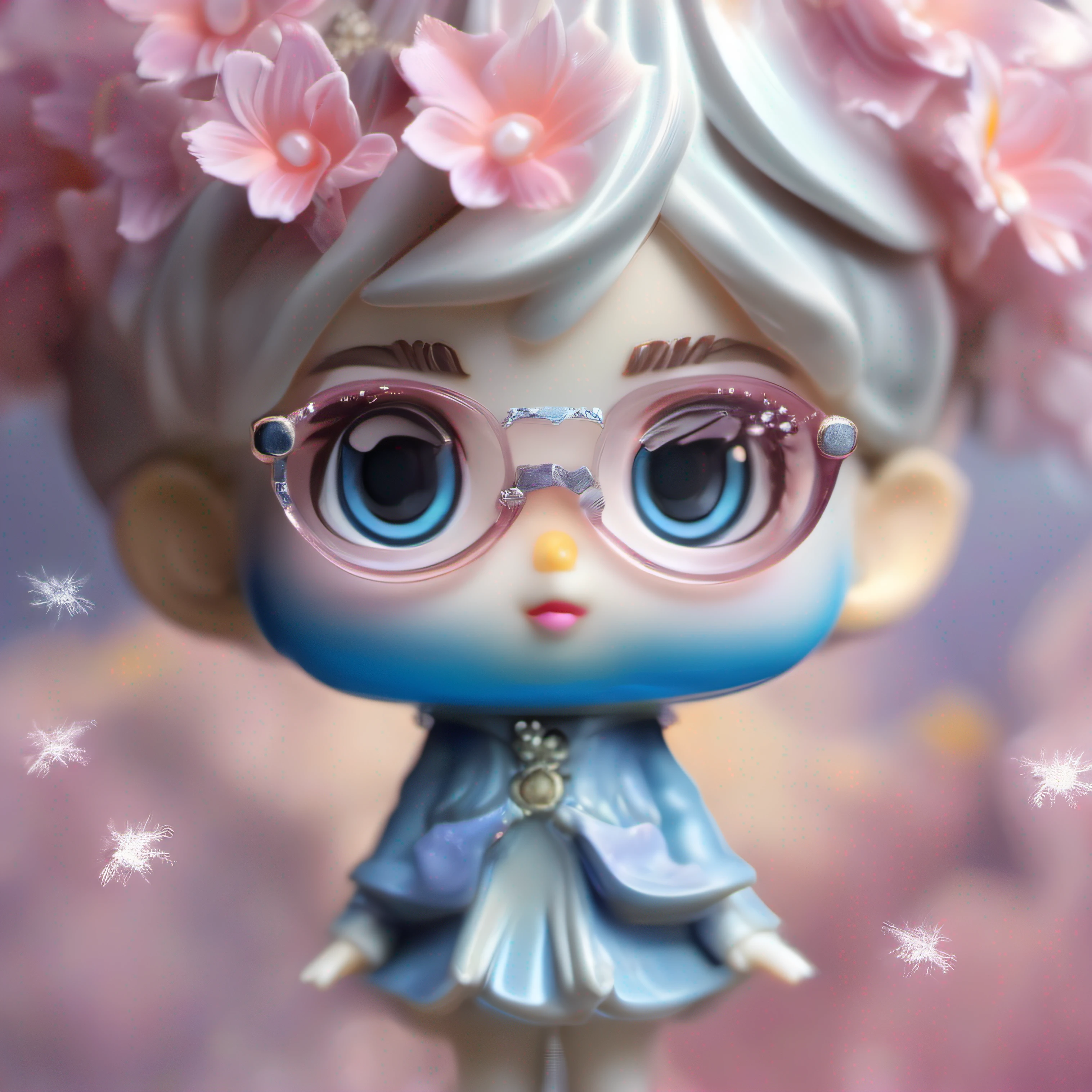 Exquisite blind box collection style, The charming and adorable narcissus confidently manipulates the swirling water column into delicate ice crystals. Displayed in mid-air, Breathtaking glasses come to life with amazing 16K super resolution. The fairy herself is presented in ultra-detailed close-ups, Her unique facial features exude expressiveness. Her eyes, Big and vibrant, beautiful with detail, Has a carefully drawn iris pattern. Light blue splash, Silver, Dazzling crystal white, Pasty pink adorns the palette. Filmed under the direction of Hayao Miyazaki, The scene is undeniably cute, Irresistible kawaii, And show off realistic details, Take the audience into the magical realm of fairies
