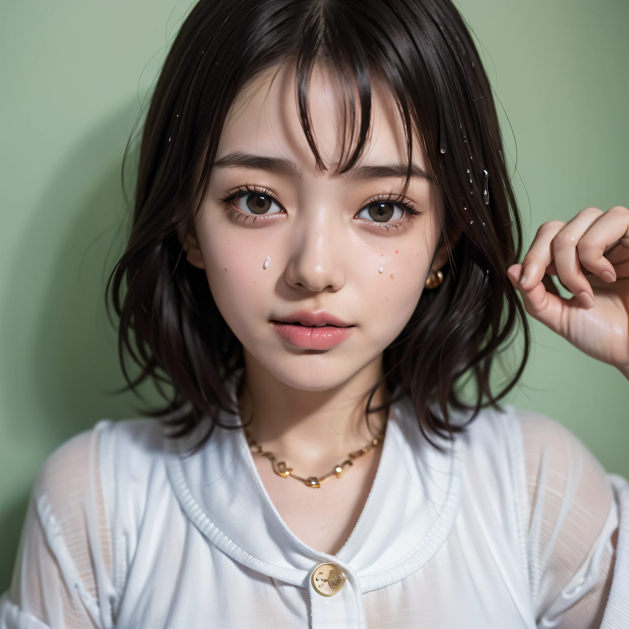 top-quality, masterpiece, 超A high resolution, (Photorealsitic:1.4), Raw photo, 1girl in, beautiful japanese female, Beautiful skin, A dark-haired:1.7, gakki, ((short-hair:1.5)), 30-years old, happy laughing:1.2, Two men and women、girl with(Girl with very short black hair、closing eye、Sideways、Deep throat、Your cheeks 、Ejaculated in the mouth、Semen that accumulates in the mouth、Semen dripping from the mouth to the breast、Semen on the face)Male child(Press your hips to the girl's mouth、Screw in the girl's mouth、、Sexual fluid gushes out from the tip )Japan High School Student Uniform、The button comes off and the nipple comes out、bustup、Close your eyes、shed tears、ecstacy、Something thick is pushed deep into the throat、