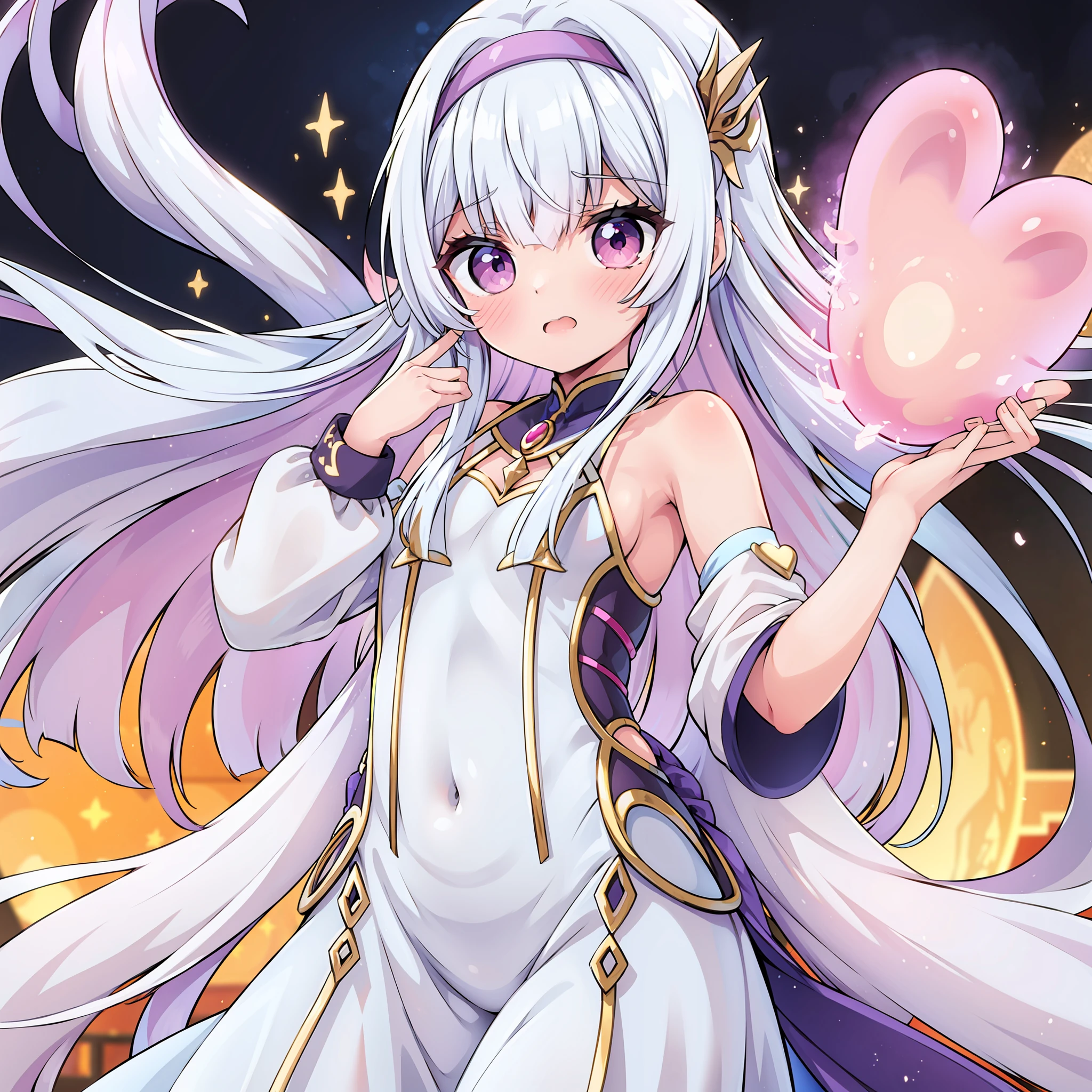 Una pegatina con un borde recortado blanco sobre un fondo neutro de cuerpo completo. En el estilo de anime kawaii una elfa desgarbada y delgada, vestido con armadura de acero ligero, Llevar grande , Orejas muy grandes y puntiagudas, Cabello largo y lacio, con ojos muy expresivos.