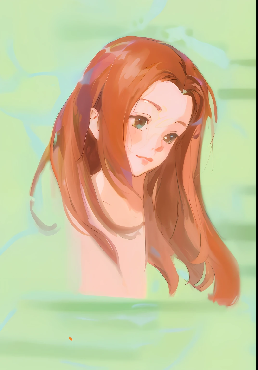 There is a painting of a woman with long hair in the water, soft digital painting, drawn in anime painter studio, made with anime painter studio, Soft portrait, Soft anime illustration, speedpaint, semirealistic anime style, colored sketch, anime realism style, smooth. Digital painting, A digital painting, Anime style portrait, digital paining