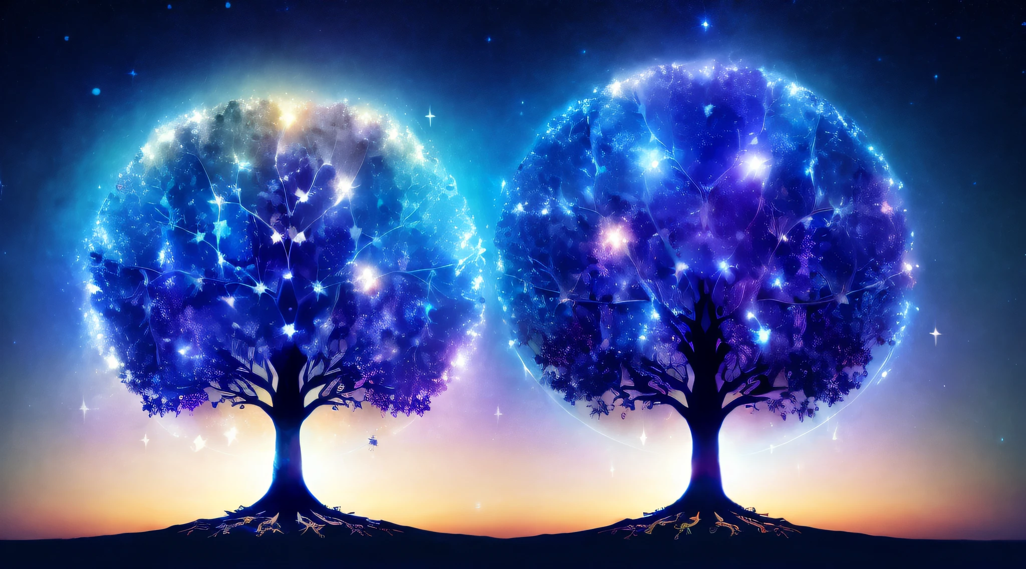 ((magical) Tree of Life), (Night sky), (stars), artwork of a, (space dust), (Starcloud), concept-art, High definition, High detail, Intricate, (Masterpiece:1.2), (Best quality:1.2)