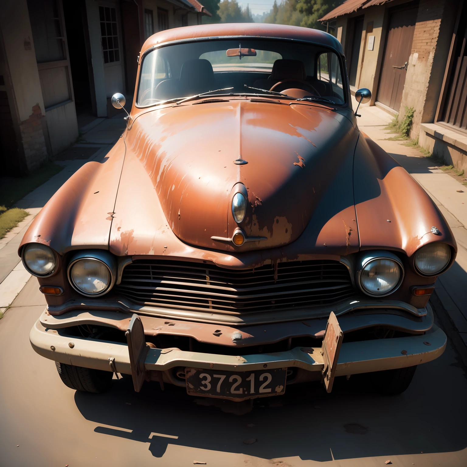 Masterpiece of abandoned classic car,oilpainting